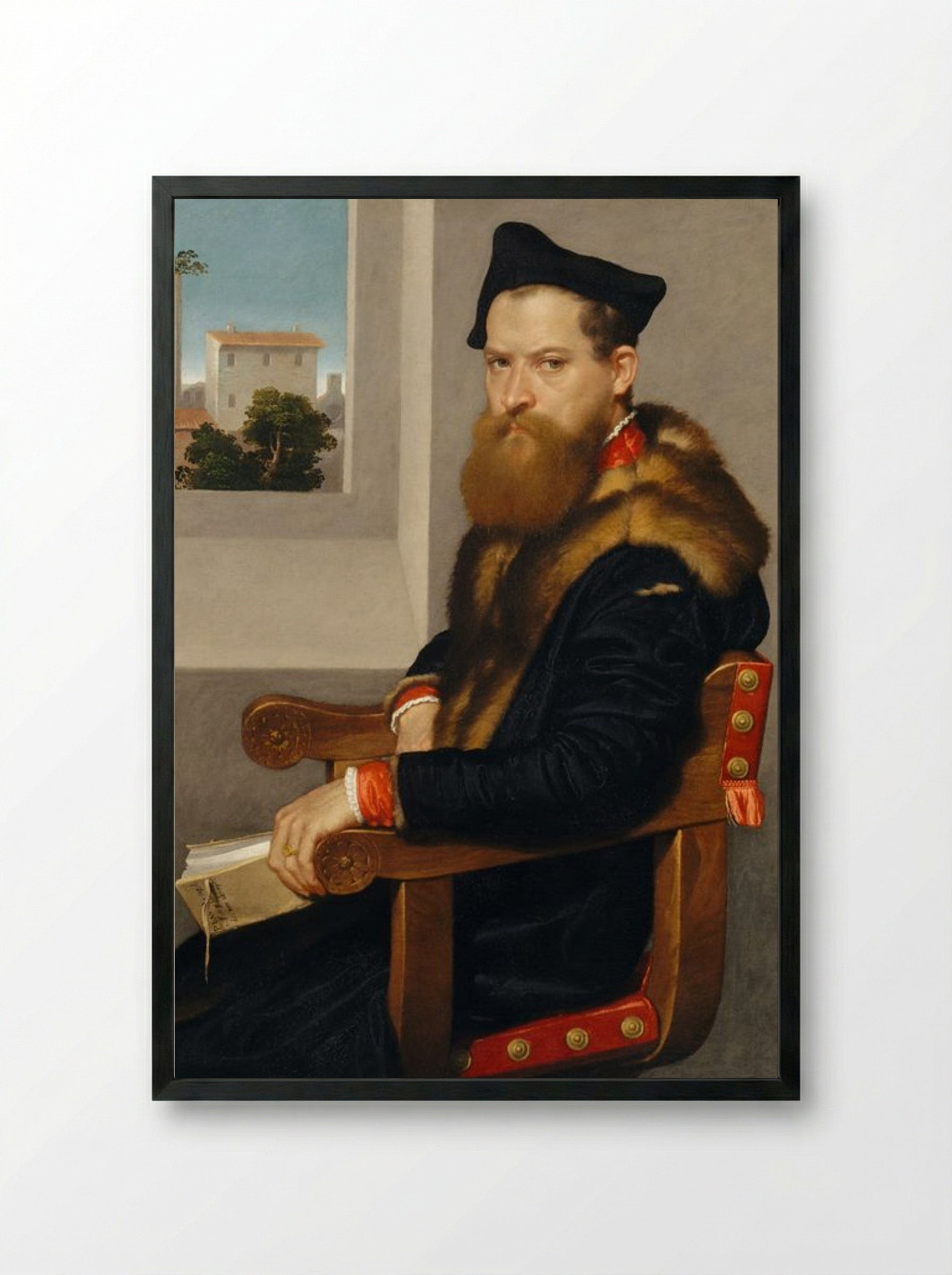 Portrait of Bartolomeo Bonghi - Giovanni Battista Moroni - Framed Print Black
