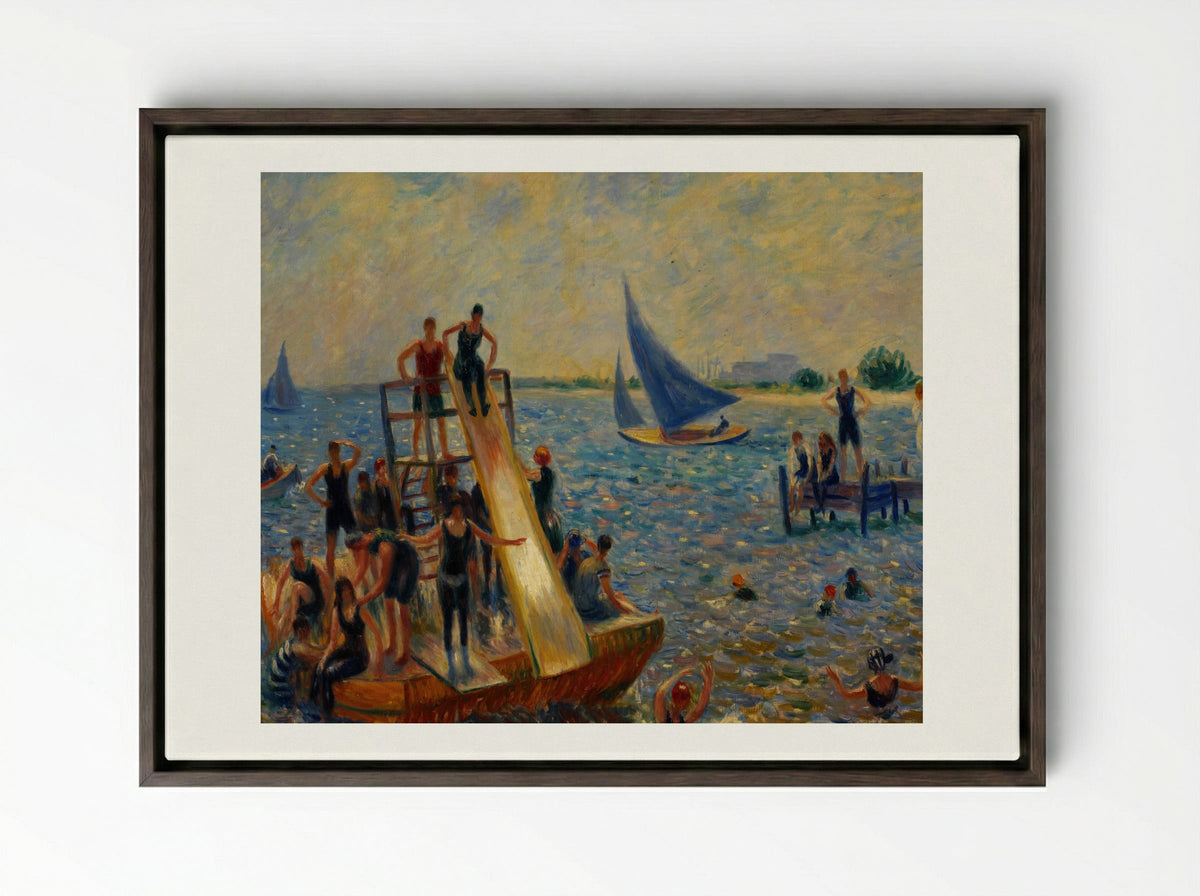The Raft - William James Glackens - Framed Canvas Dark Wood