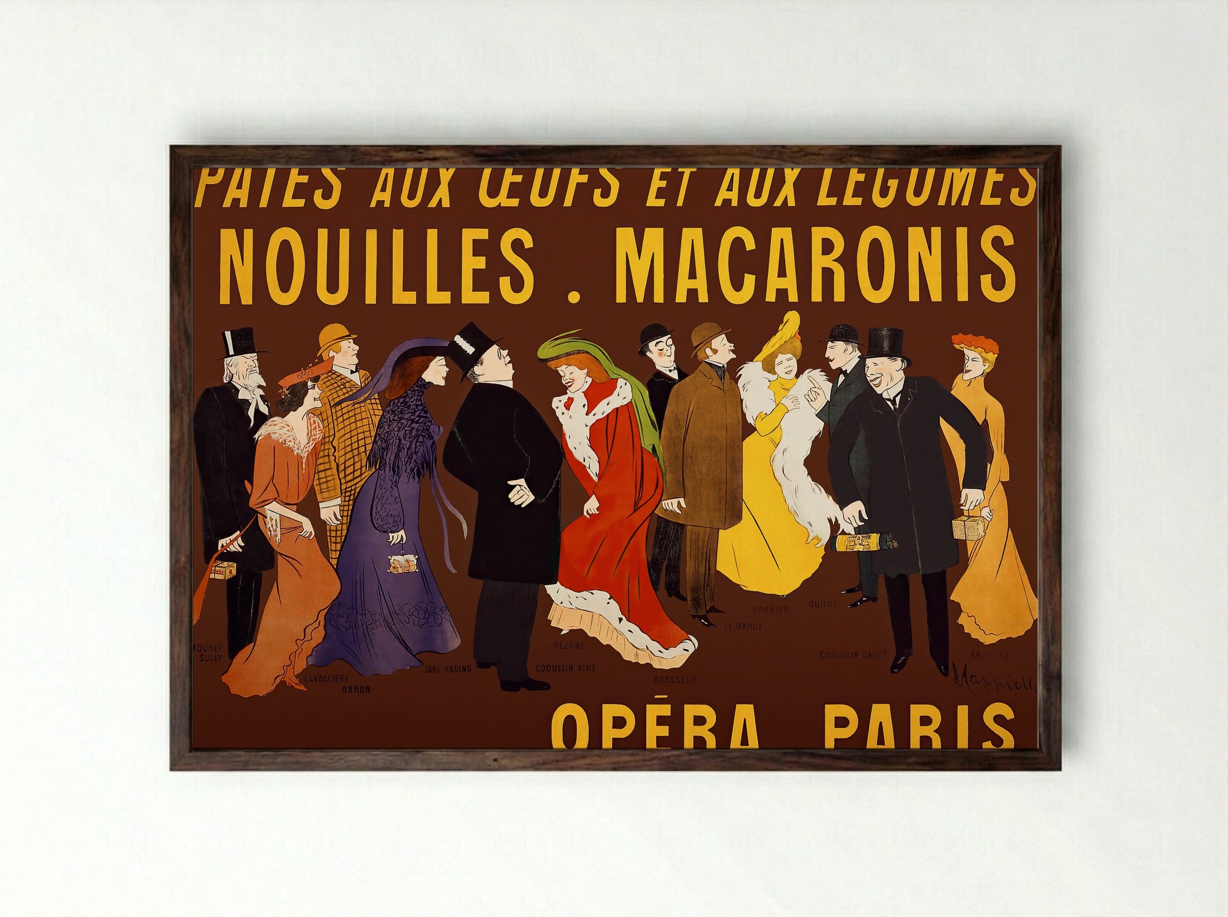 Célébrités tenant des paquets de pâtes (Opera, Paris) - Leonetto Cappiello - Framed Print Dark Wood