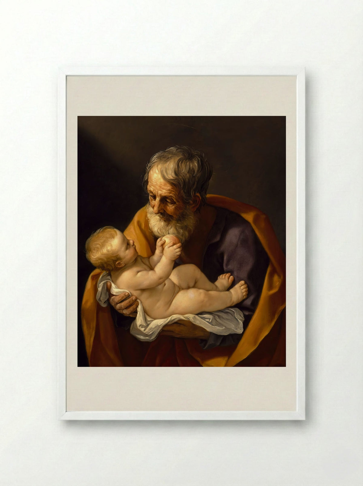 Saint Joseph and the Christ Child - Guido Reni - Framed Print White