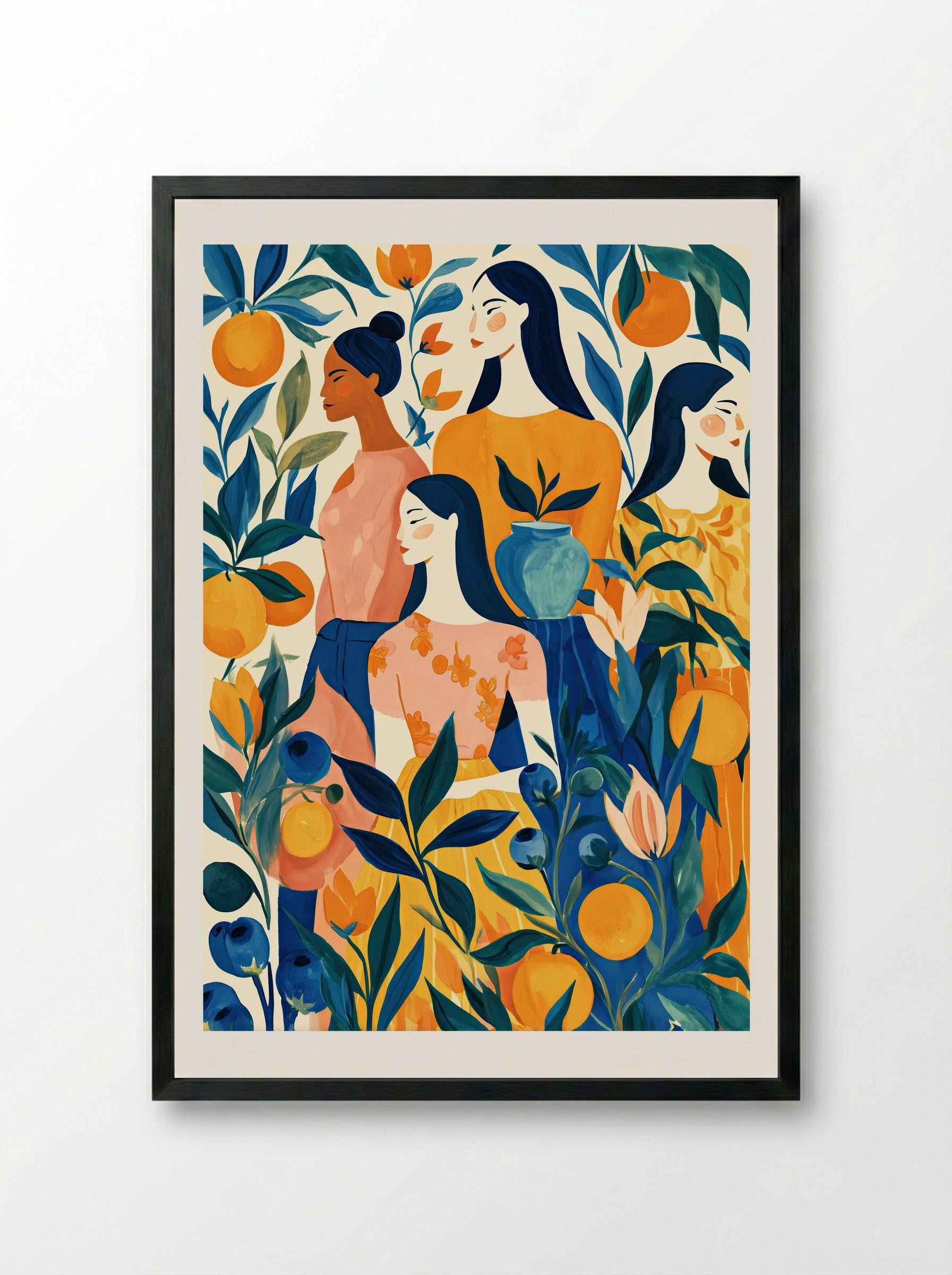 Citrus Garden Muse Botanical Wall Art - Framed Print Black