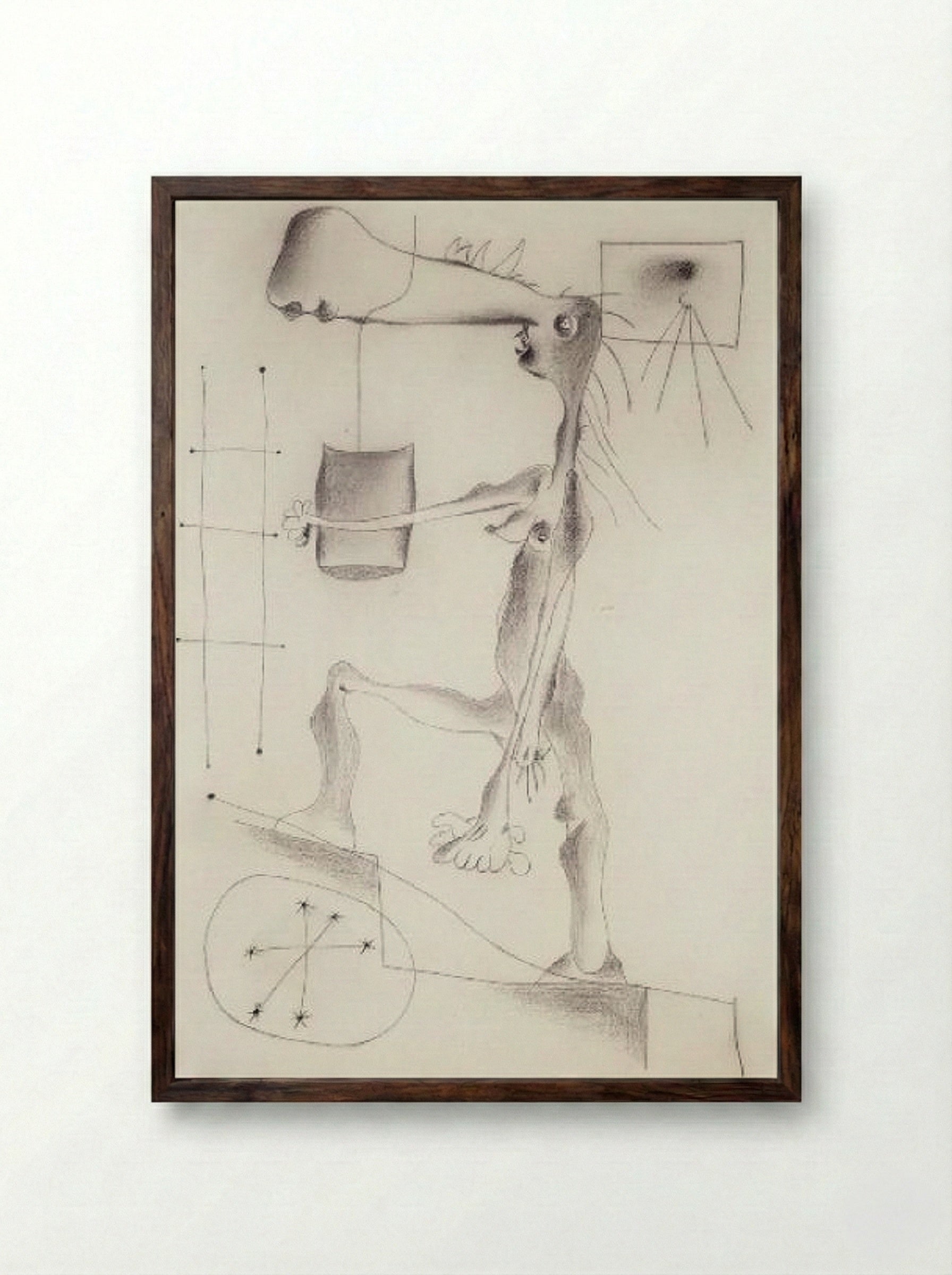 Naked Woman Climbing a Staircase - Joan Miró - Framed Print Dark Wood