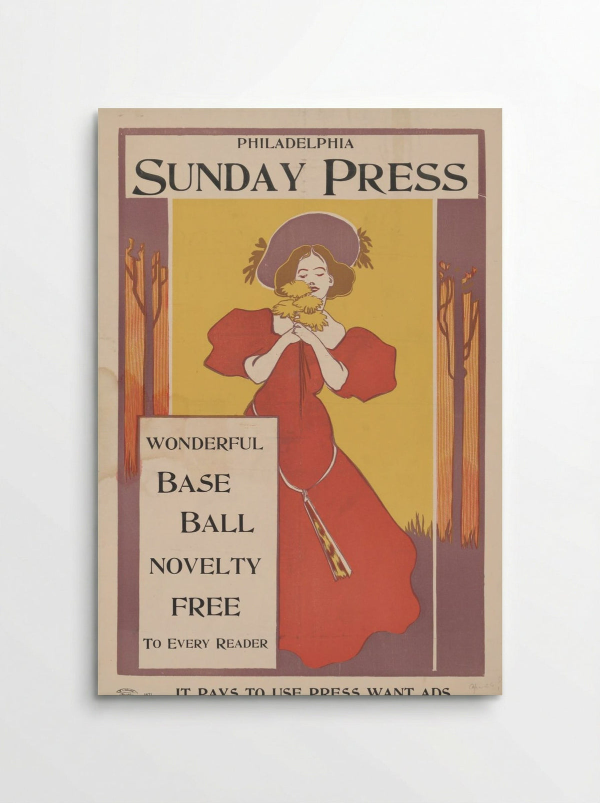 Philadelphia Sunday Press Baseball Novelty Advertisement - Fine Art Print - Poster