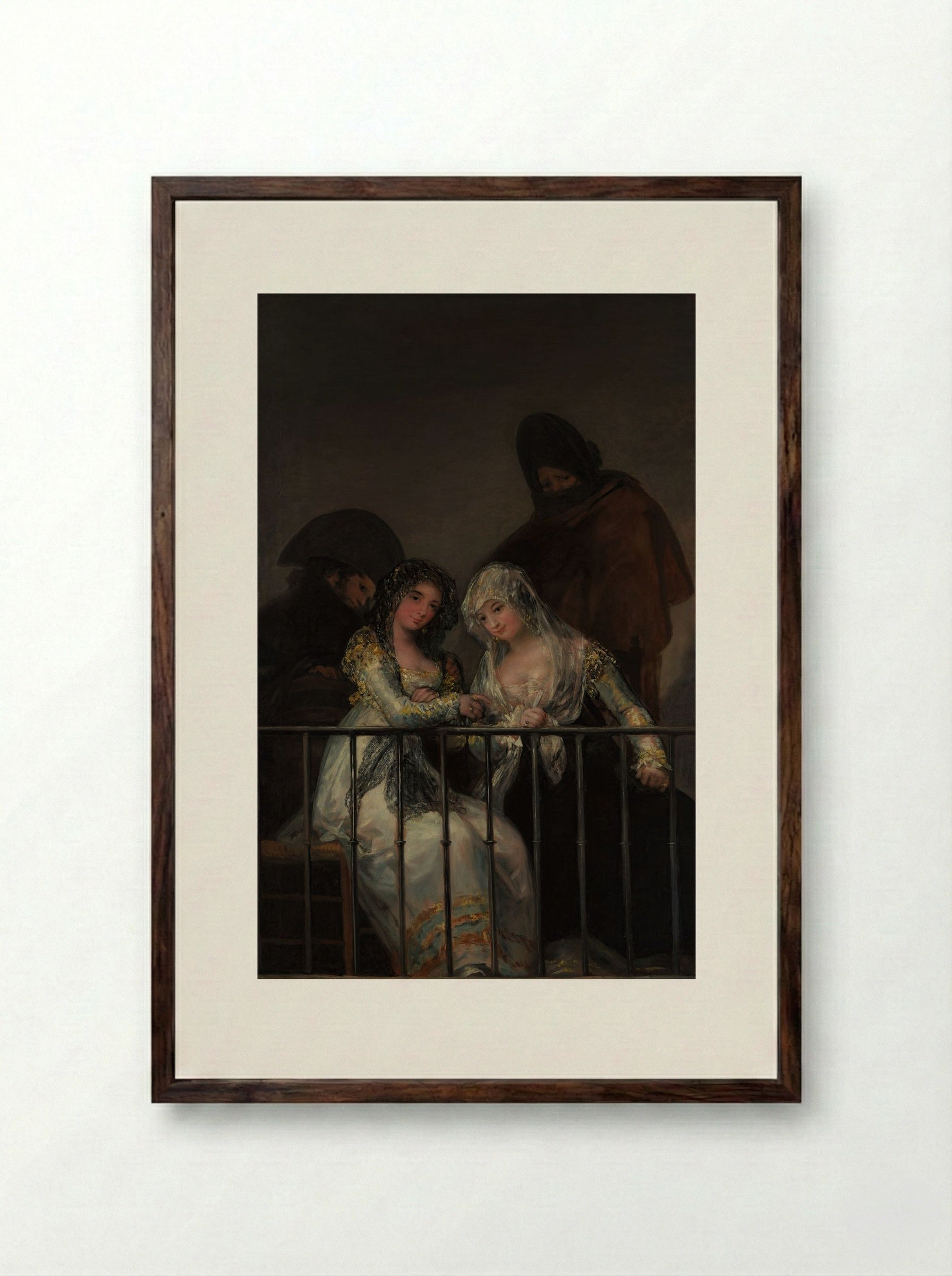 Majas on a Balcony - Francisco de Goya - Framed Print Dark Wood
