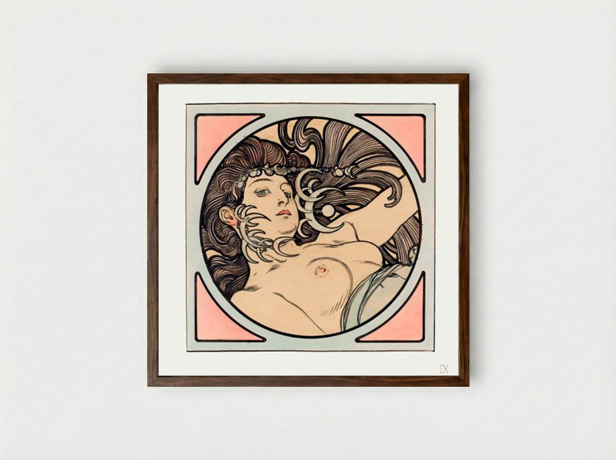 Stained Glass Window for the Facade of the Fouquet Boutique - Alphonse Mucha - Framed Print Dark Wood