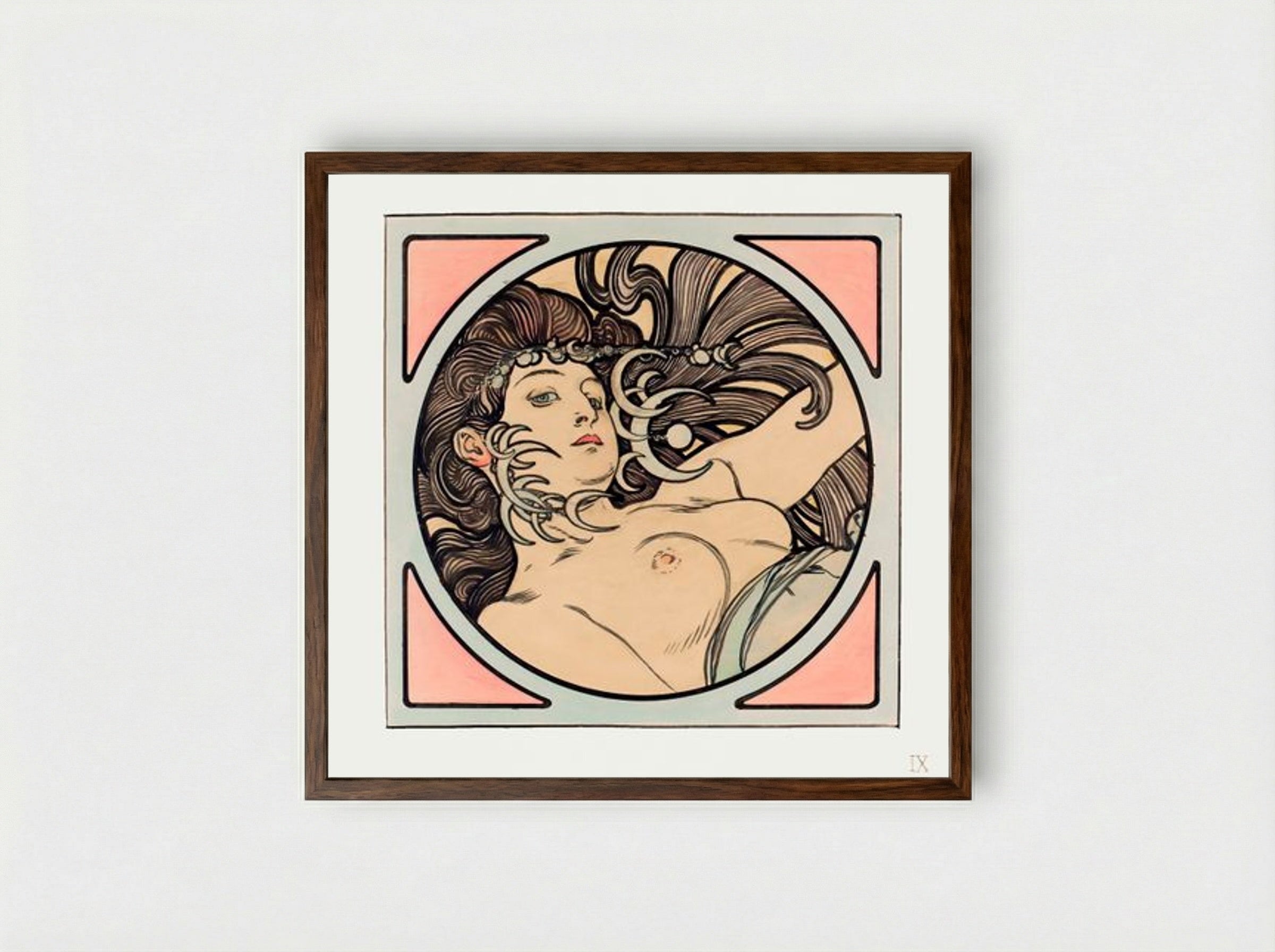 Stained Glass Window for the Facade of the Fouquet Boutique - Alphonse Mucha - Framed Print Dark Wood