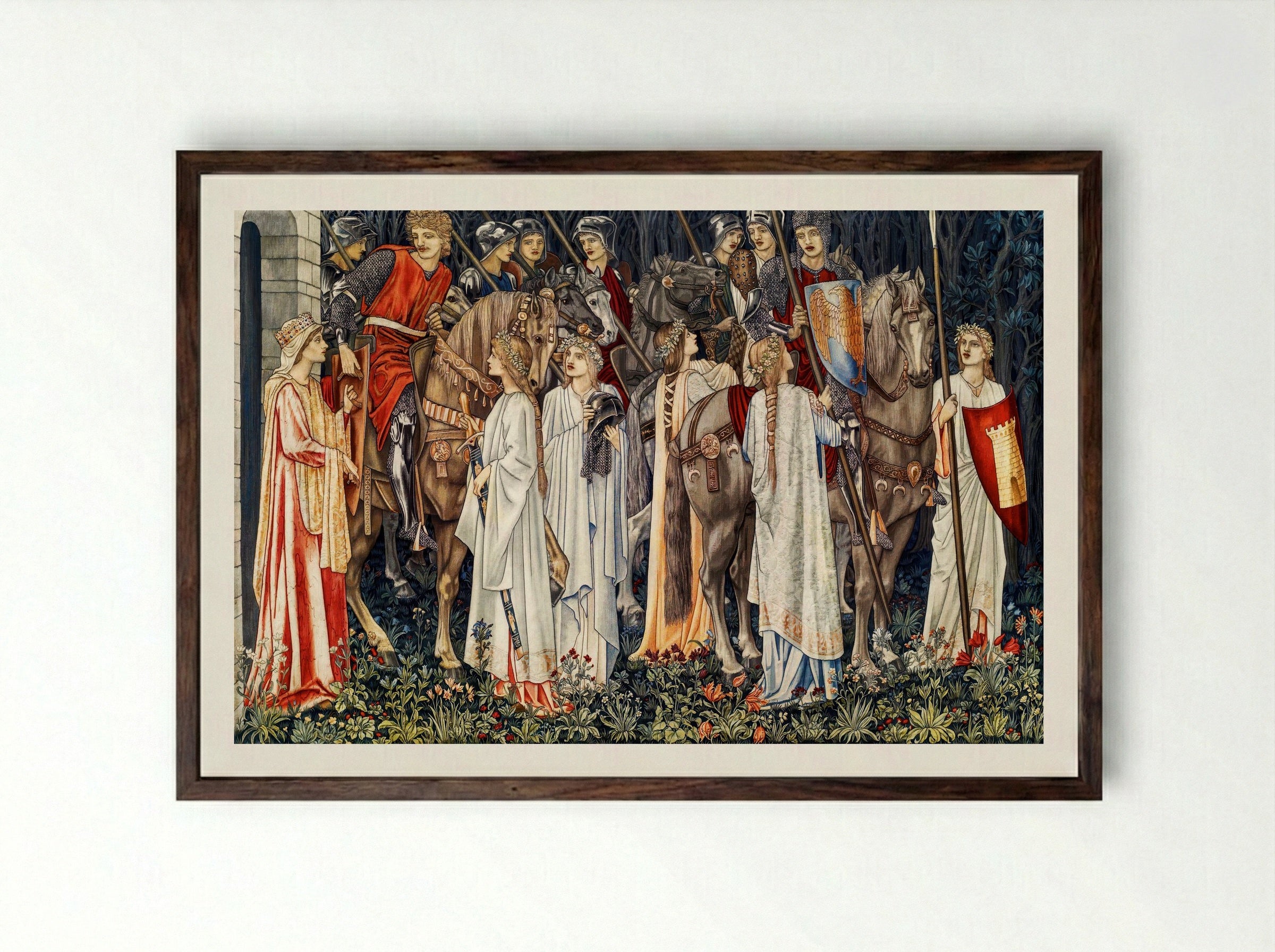 The Arming and Departure of the Knights - William Morris - Framed Print Dark Wood