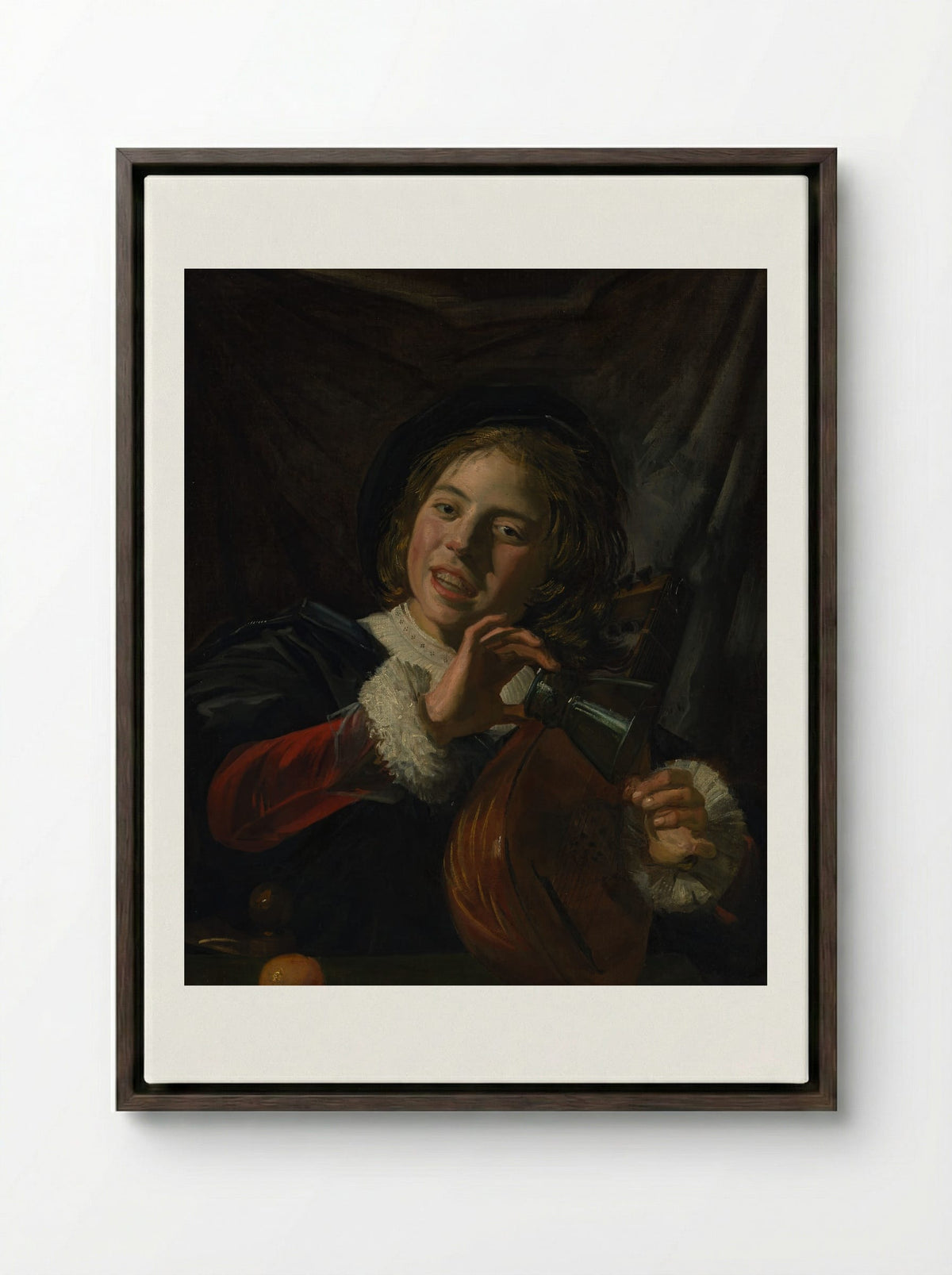 Boy with a Lute - Frans Hals - Framed Canvas Dark Wood