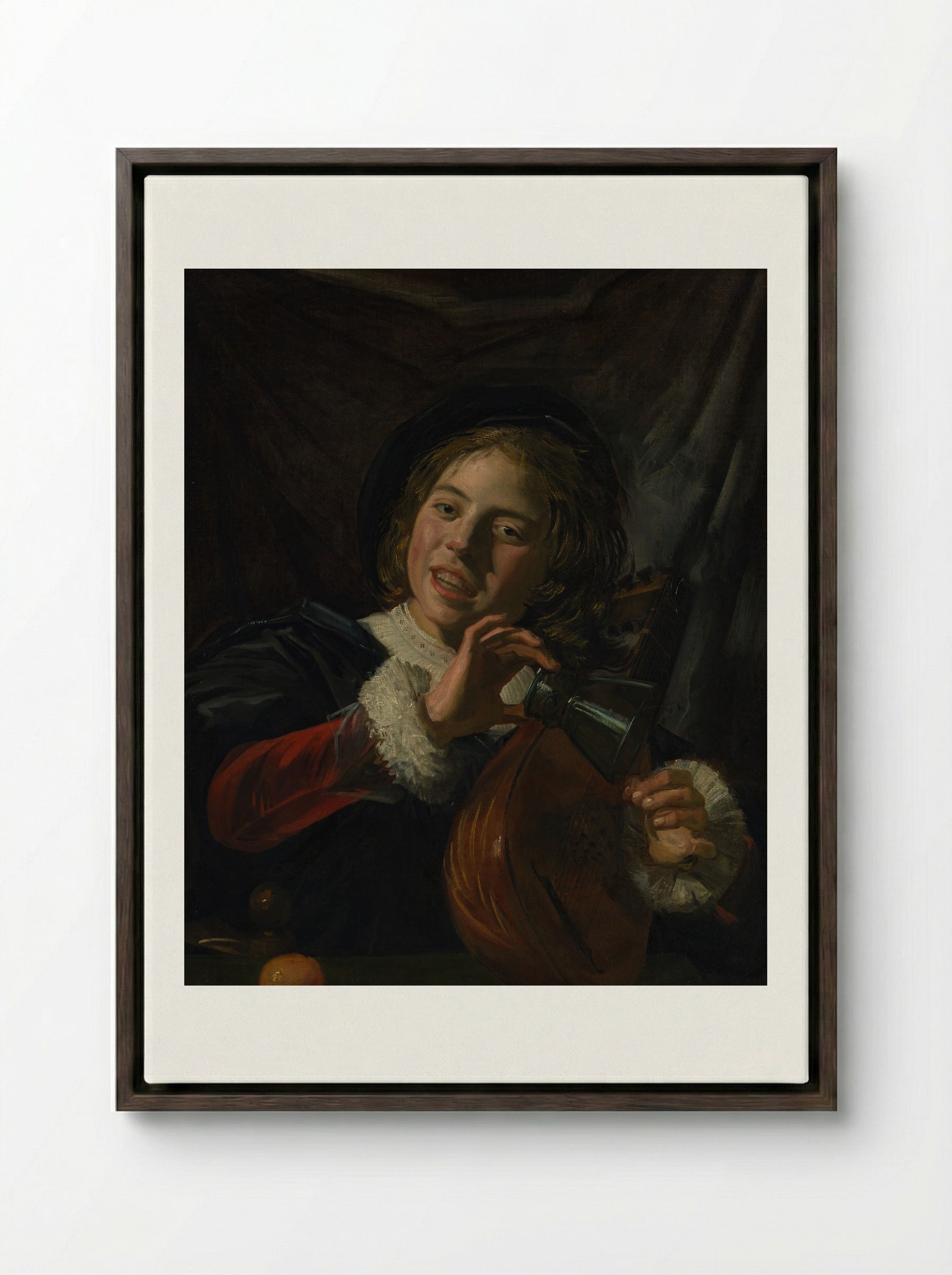 Boy with a Lute - Frans Hals - Framed Canvas Dark Wood