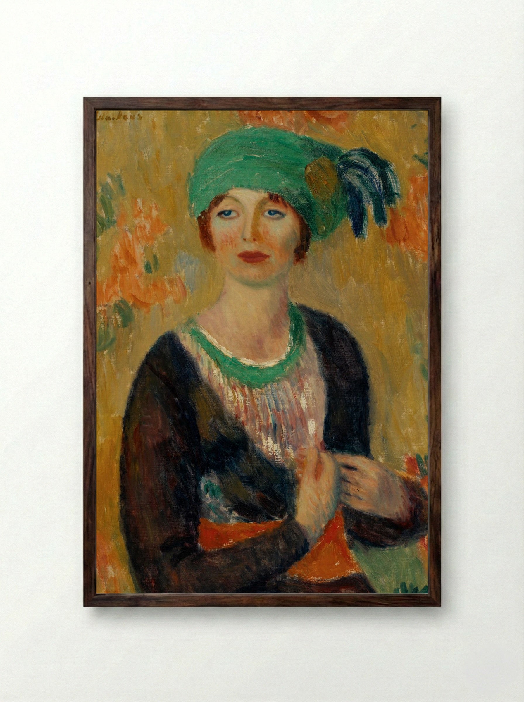 Girl in Green Turban - William James Glackens - Framed Print Dark Wood