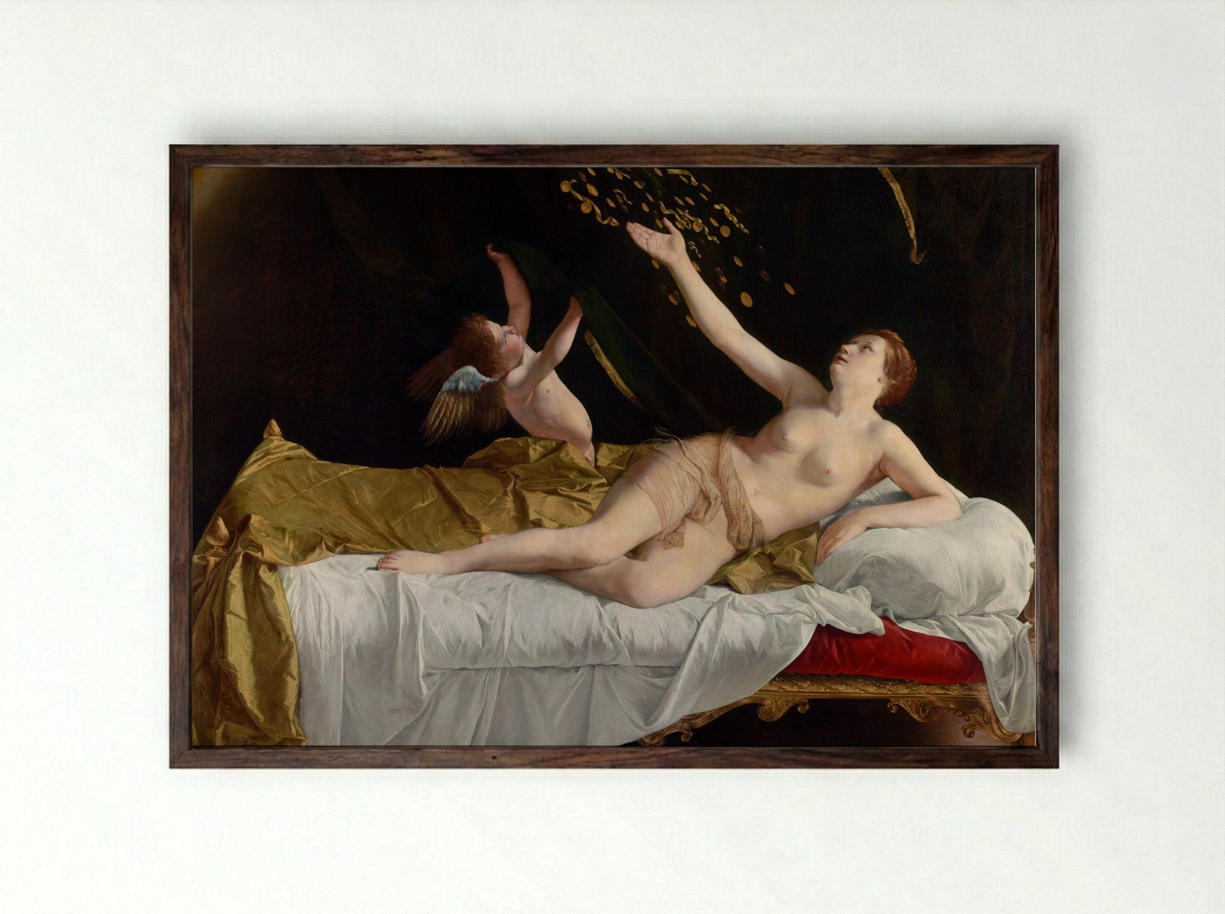 Danaë and the Shower of Gold - Orazio Gentileschi - Framed Print Dark Wood
