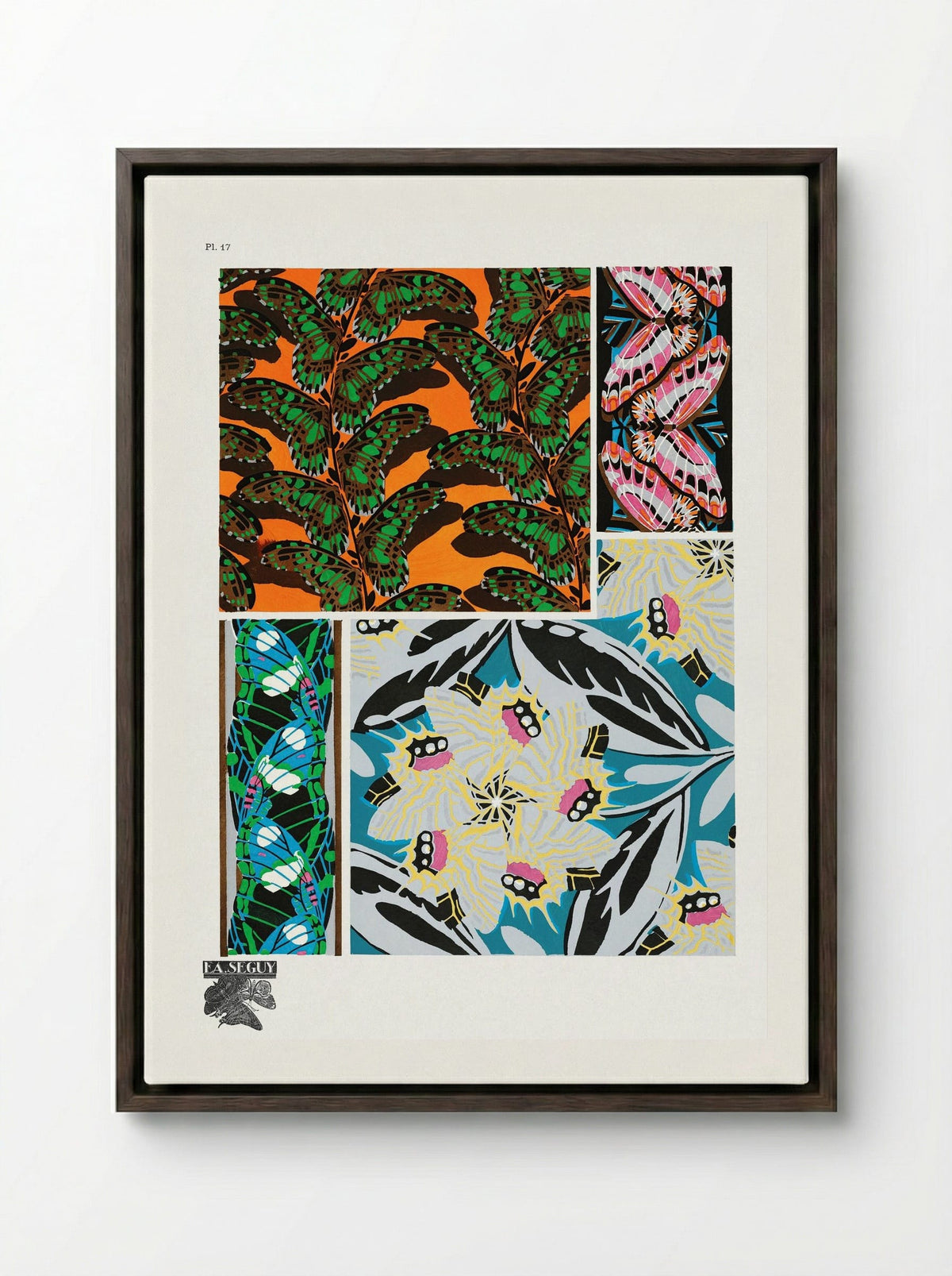 Butterflies Pattern Plate 17 - Émile-Allain Séguy - Framed Canvas Dark Wood