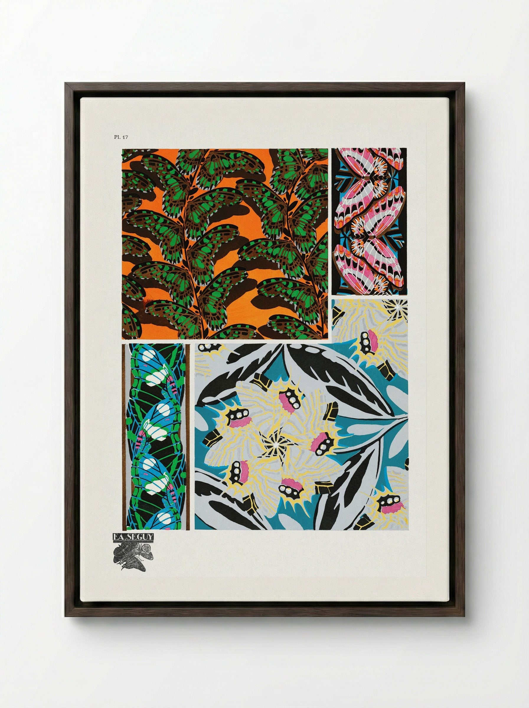 Butterflies Pattern Plate 17 - Émile-Allain Séguy - Framed Canvas Dark Wood