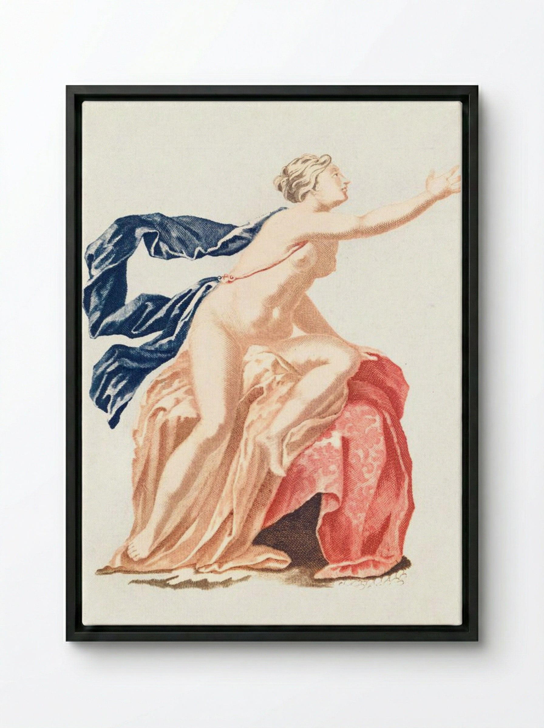 Papaver and Nude Female Figure - Fine Art Print - Framed Canvas Black