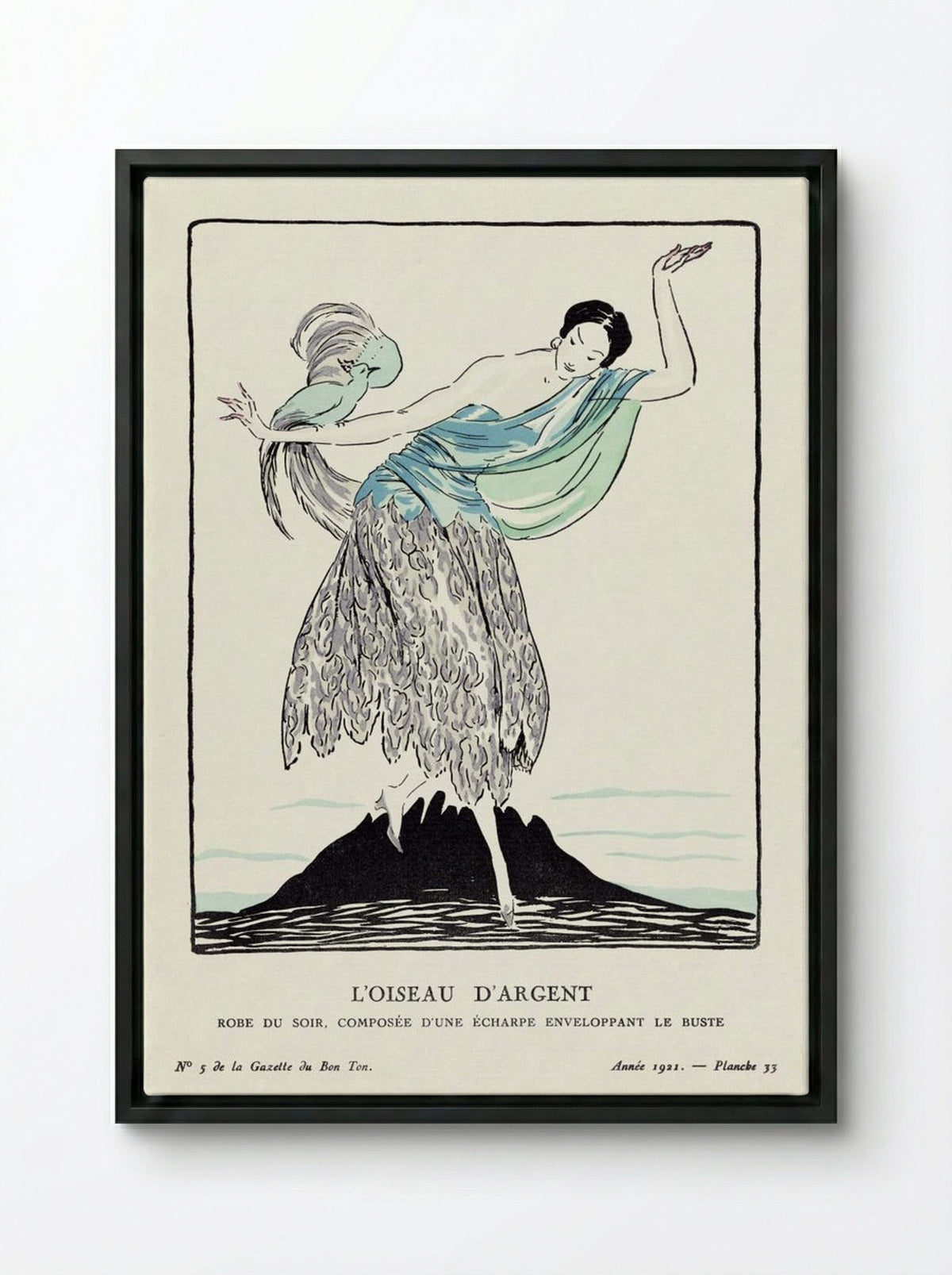 L'Oiseau d'Argent (Fashion Plate) - Fine Art Print - Framed Canvas Black