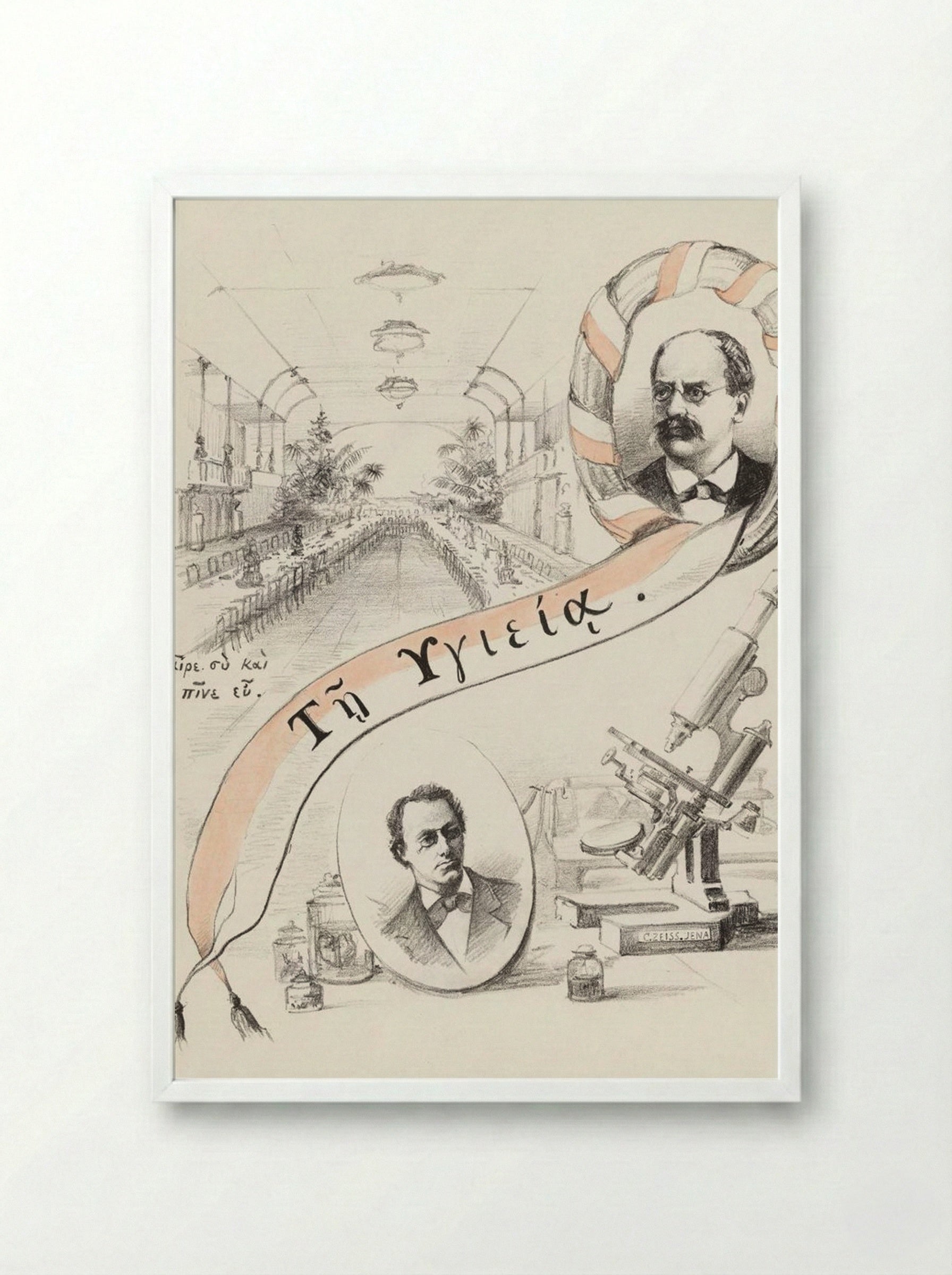 Vier voorstellingen betreffende het natuur- en geneeskundig congres te Leiden - Theo van Hoytema - Framed Print White