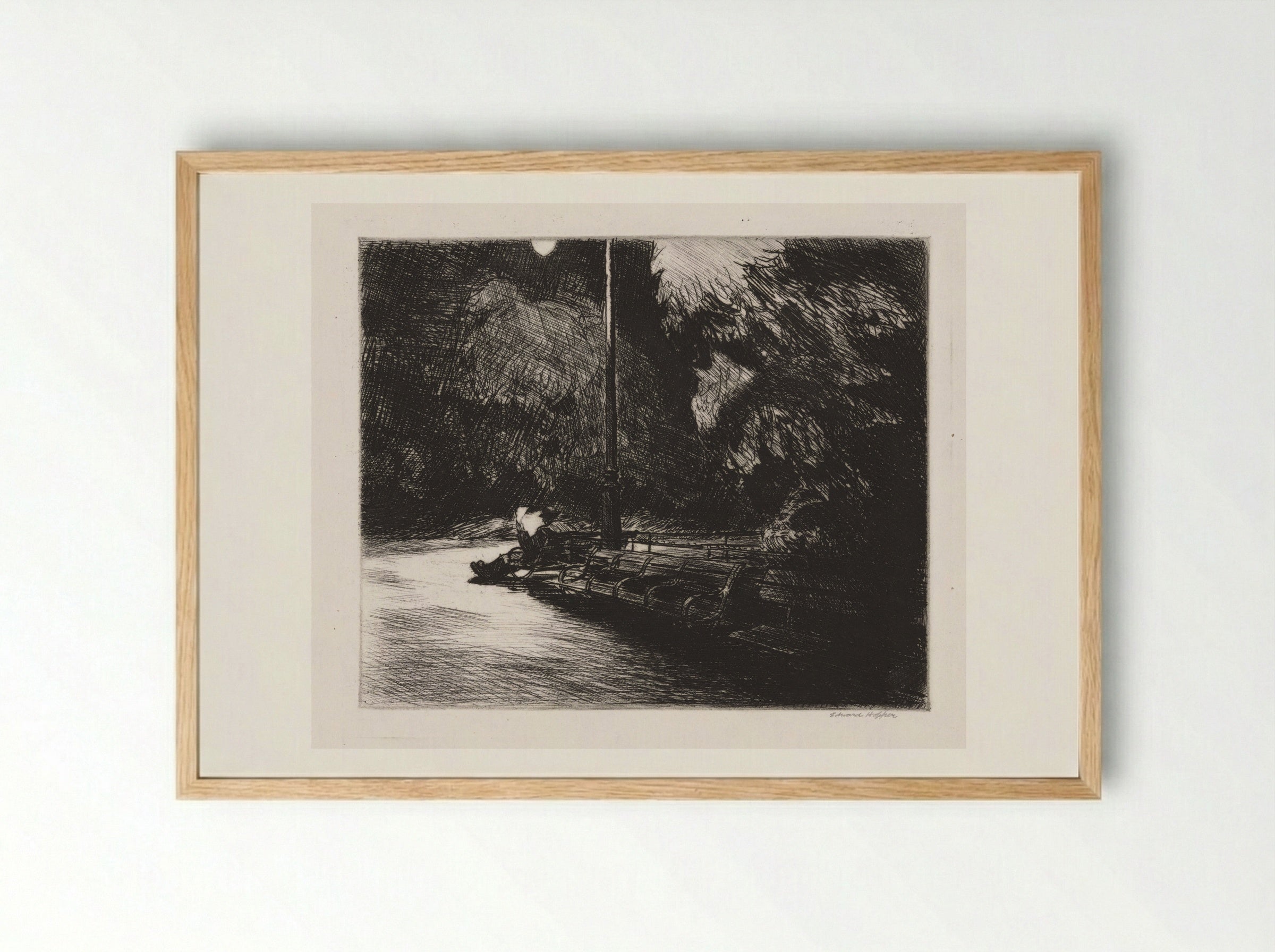 Night in the Park - Edward Hopper - Framed Print Wood