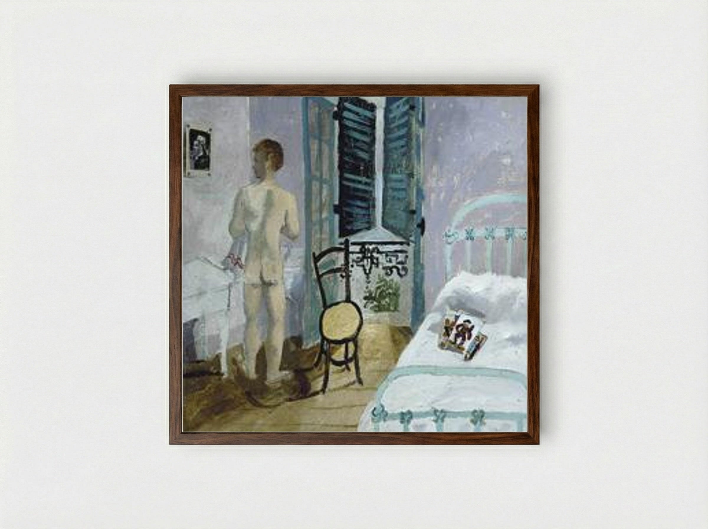 Nude in a Bedroom, Portrait of Fr. Francis Rose - Christopher Wood - Framed Print Dark Wood