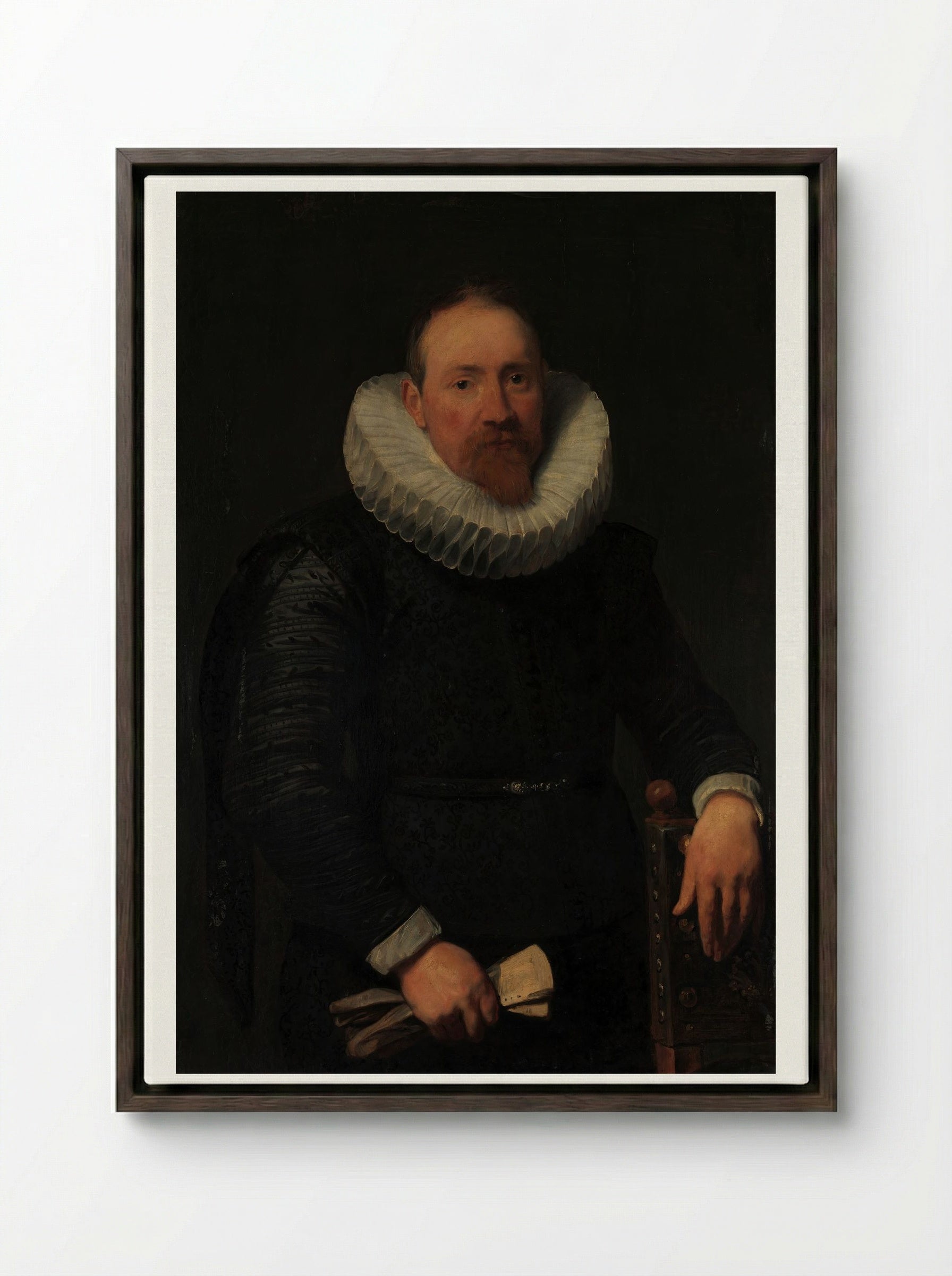 Portrait of a Man - Anthony van Dyck - Framed Canvas Dark Wood