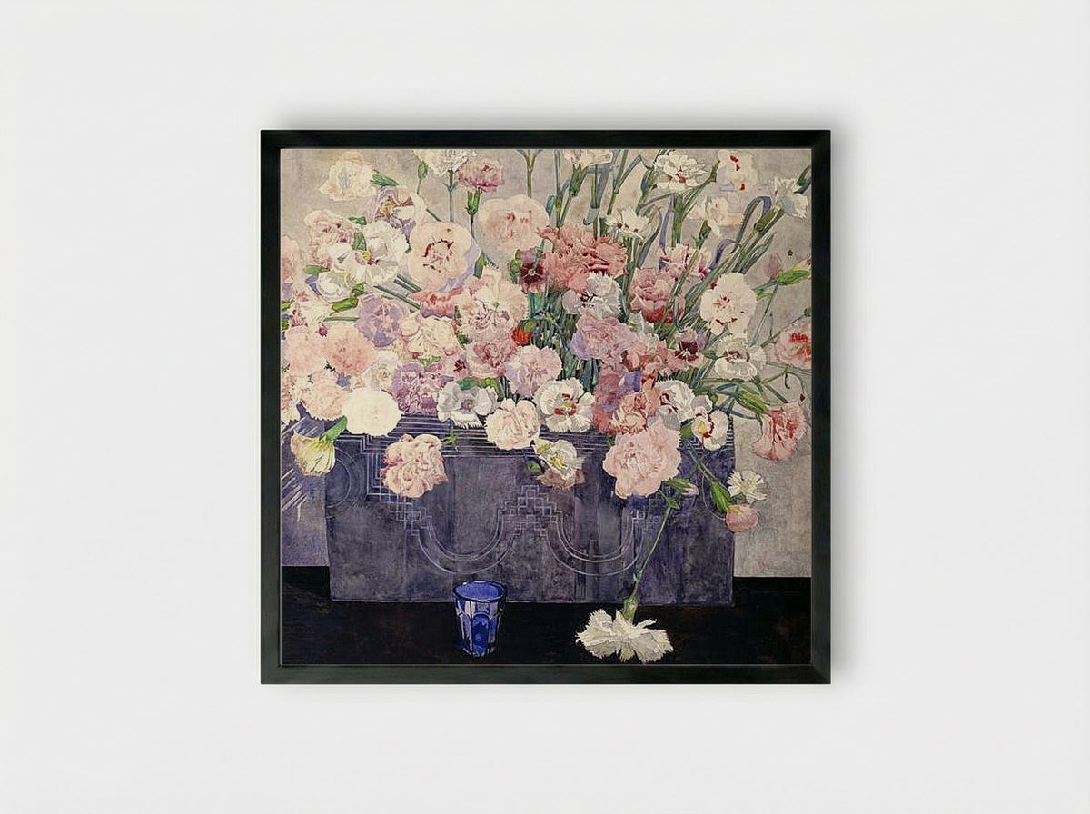 Still Life with Carnations - Fine Art Print - Framed Print Black