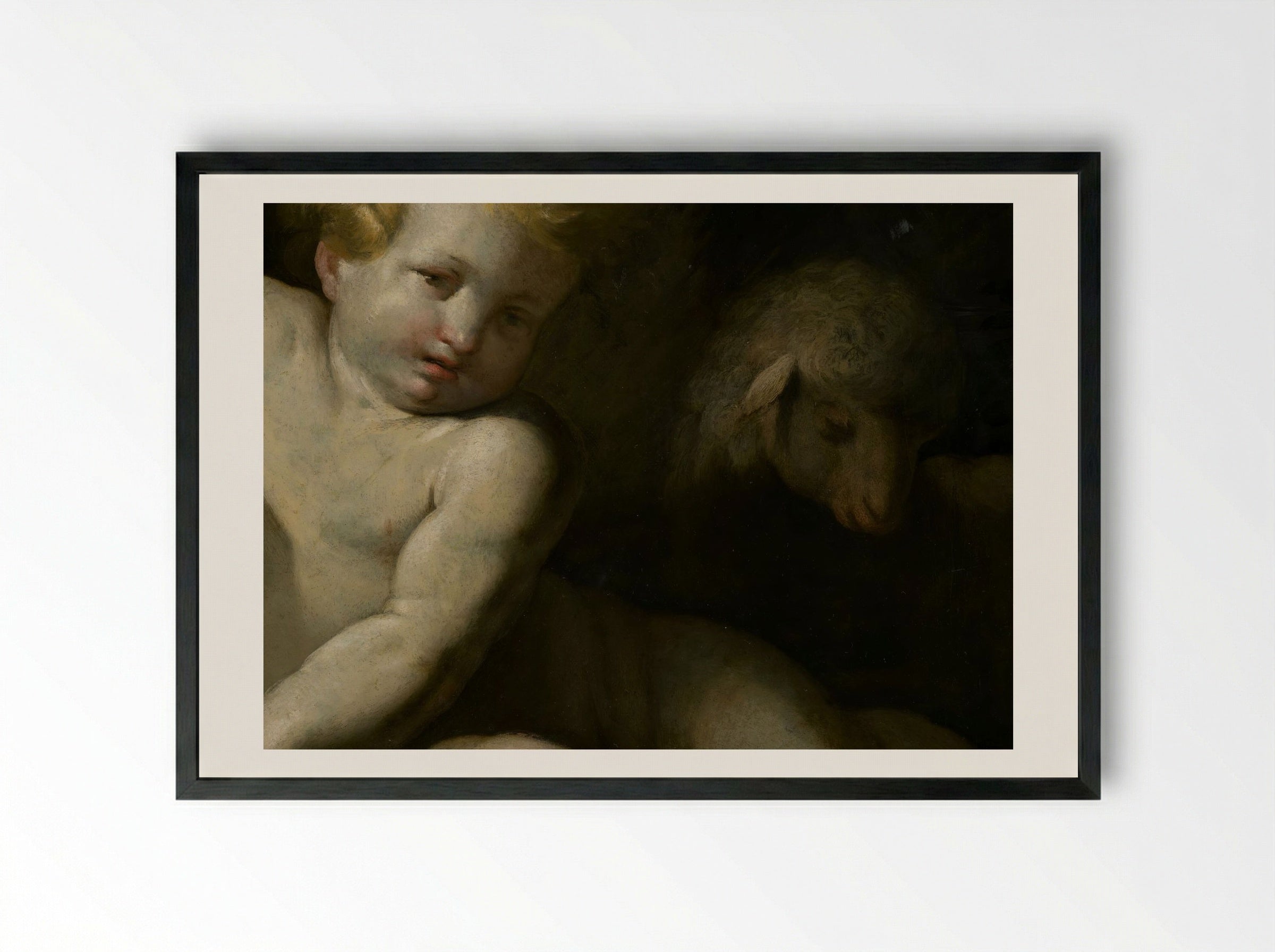 Ecce Agnus Dei (Infant Saint John the Baptist with Lamb) - Bartolomé Esteban Murillo - Framed Print Black