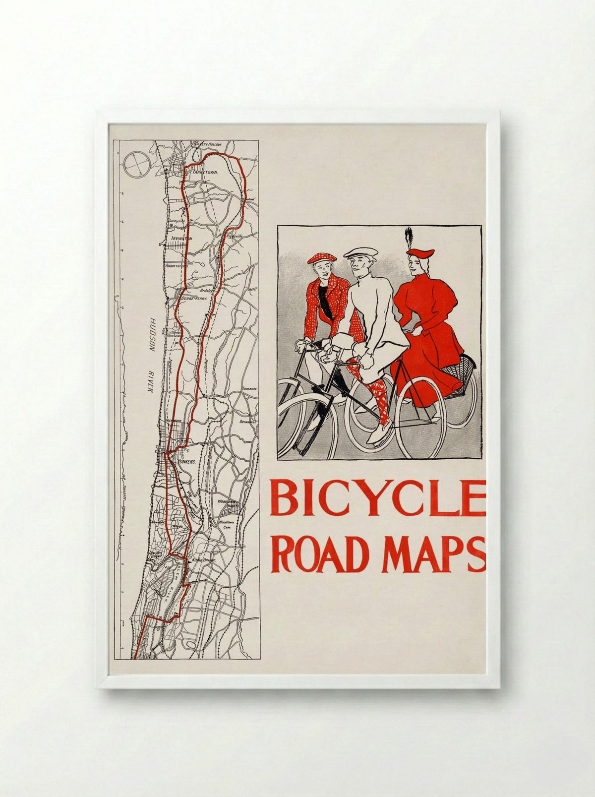 Bicycle Road Maps - Edward Penfield - Framed Print White