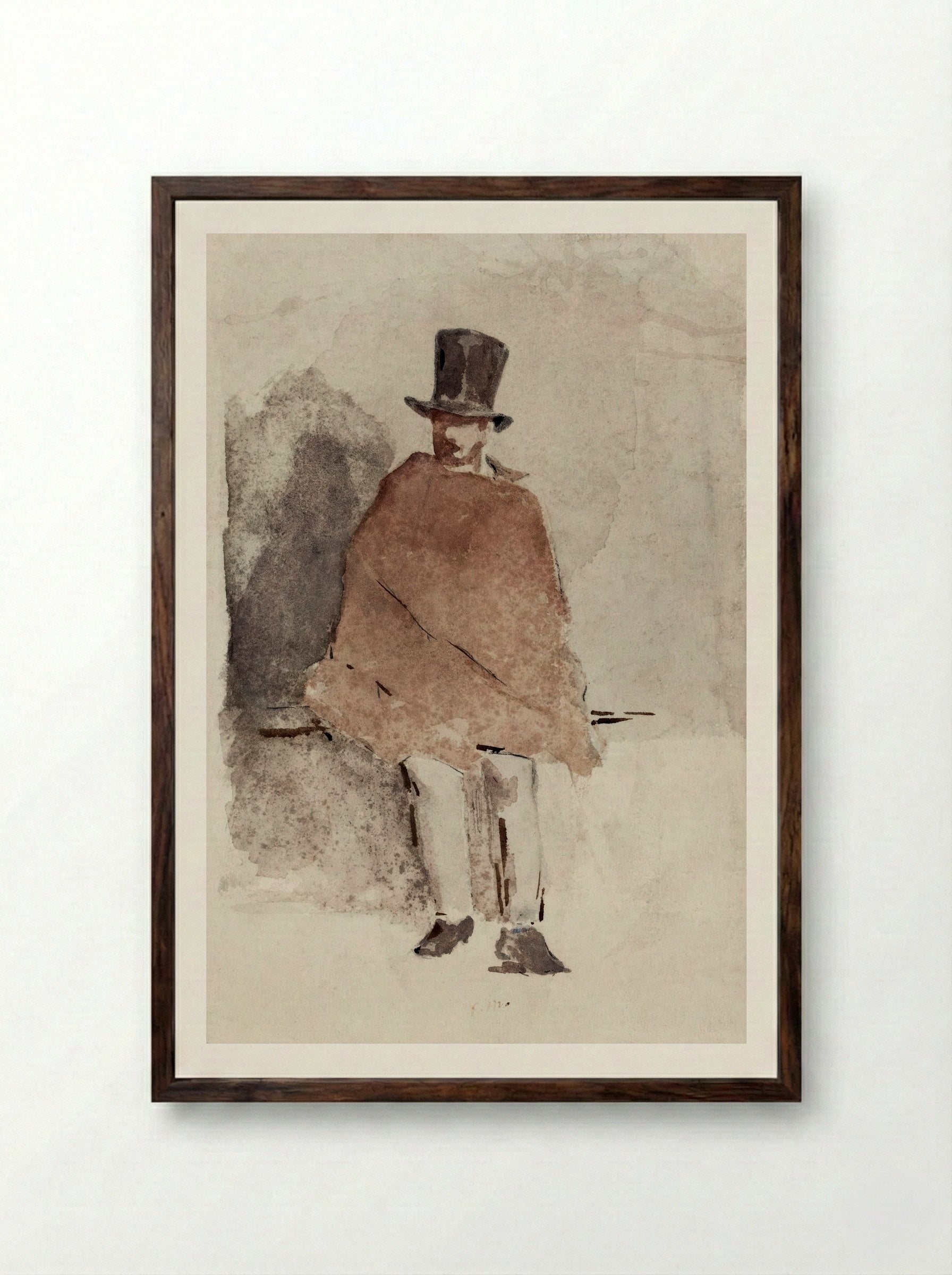 The Man in the Tall Hat - Édouard Manet - Framed Print Dark Wood