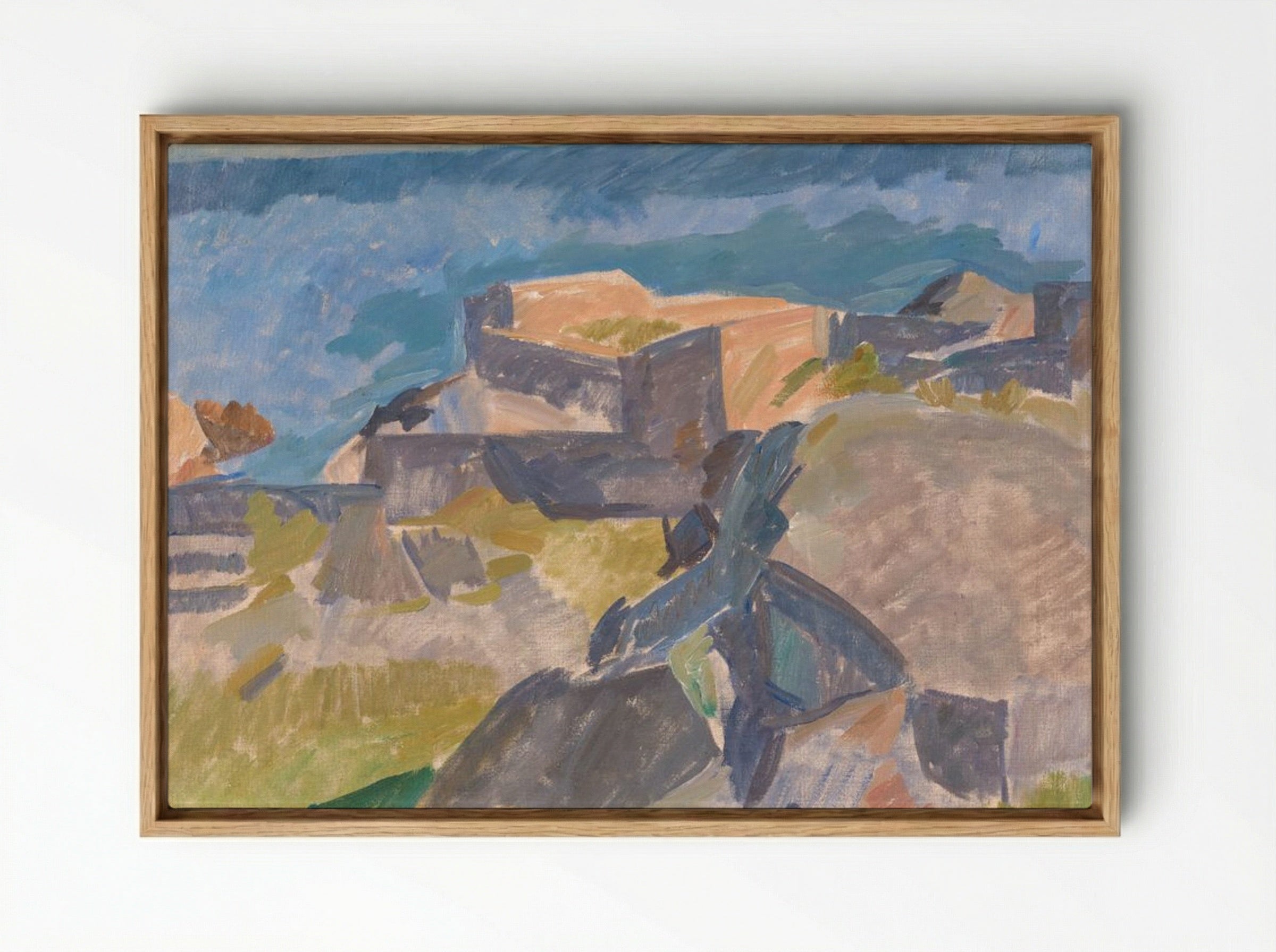 Coastal View with Buildings - Edvard Weie - Framed Canvas Wood