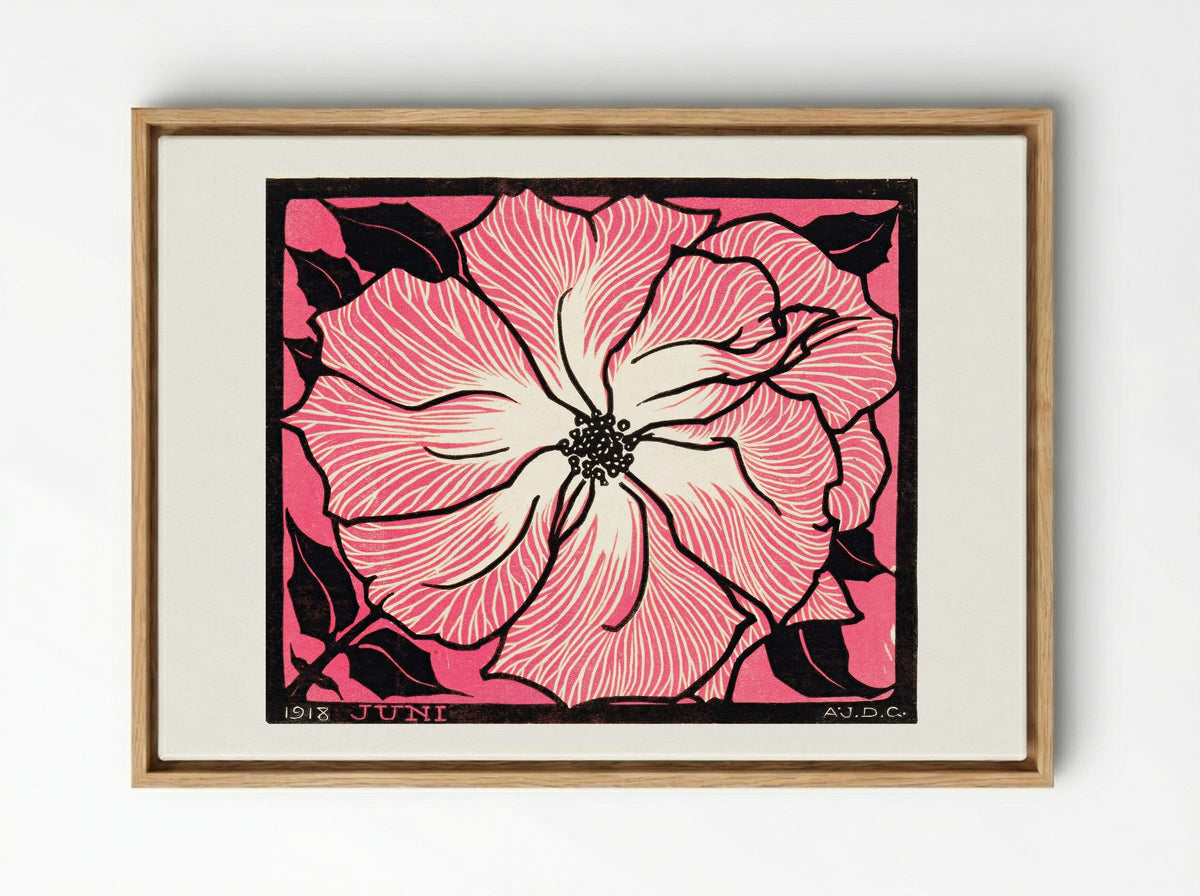 June (Floral Woodcut) - Julie de Graag - Framed Canvas Wood