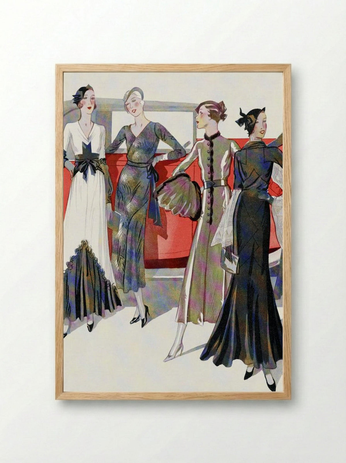 Four Women by a Car - Worth, Martial et Armand, and Dupouy-Magnin - Framed Print Wood