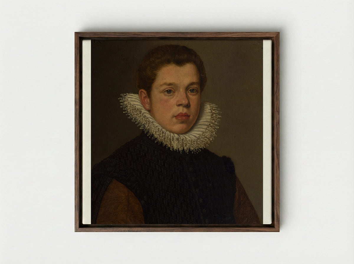Portrait of a Young Man with a White Ruff Collar - Sofonisba Anguissola - Framed Canvas Dark Wood