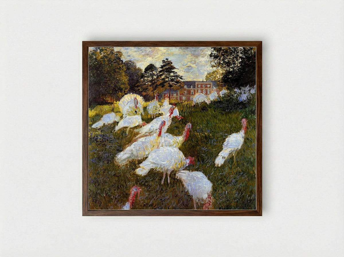 The Turkeys - Claude Monet - Framed Print Dark Wood