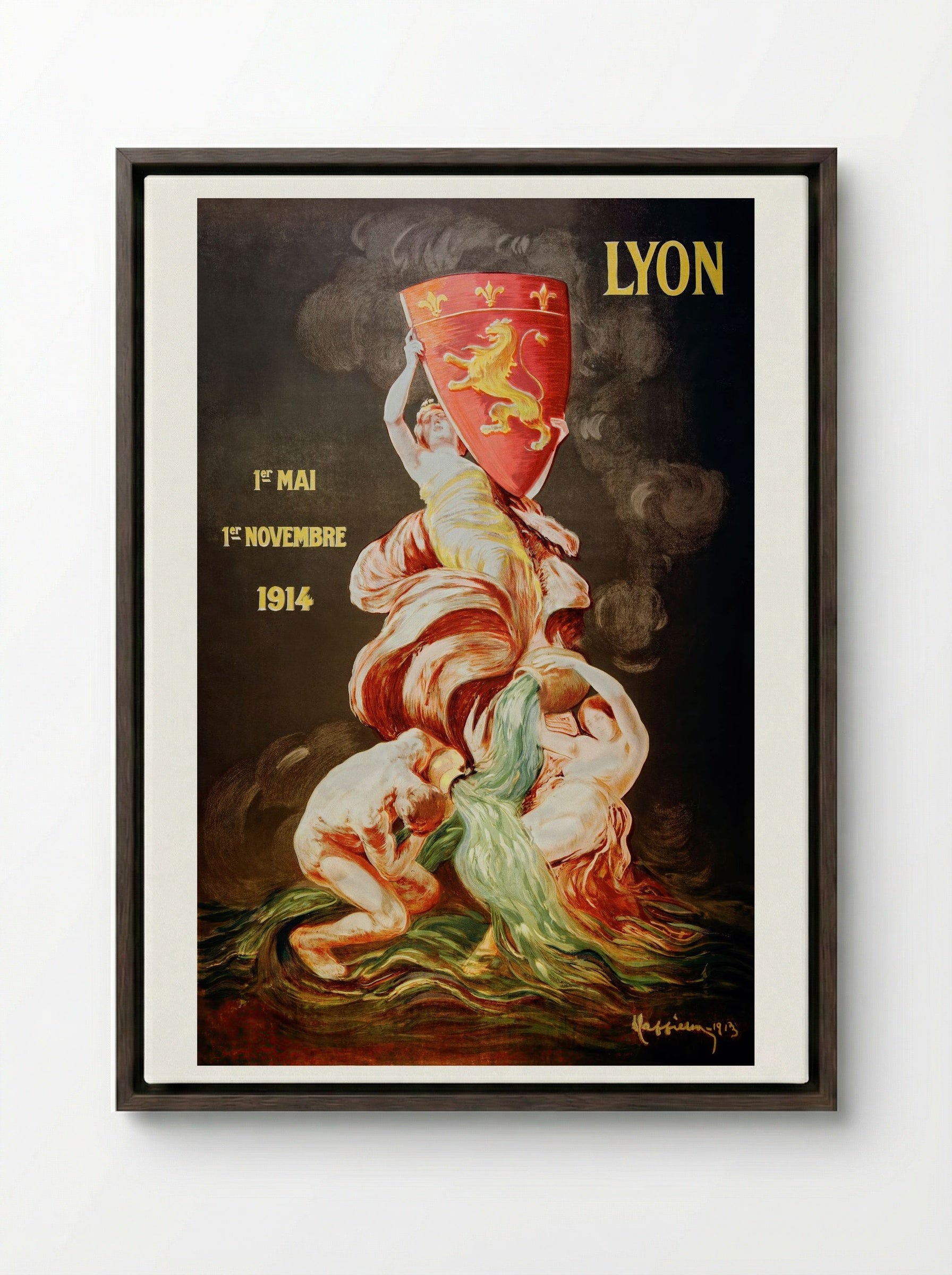 Lyon International Exhibition, 1914 - Leonetto Cappiello - Framed Canvas Dark Wood
