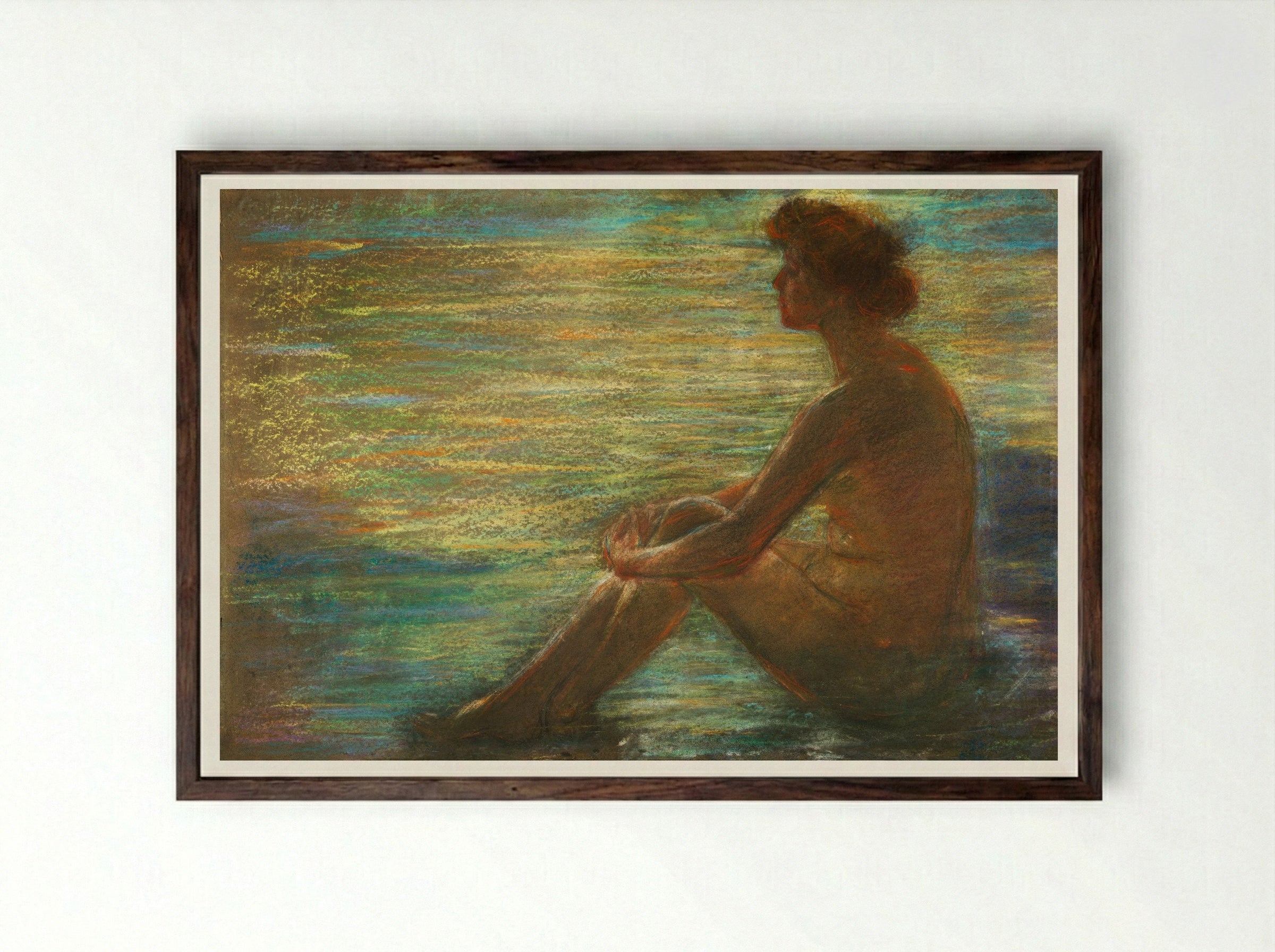 Nude Against Sea - Alice Pike Barney - Framed Print Dark Wood
