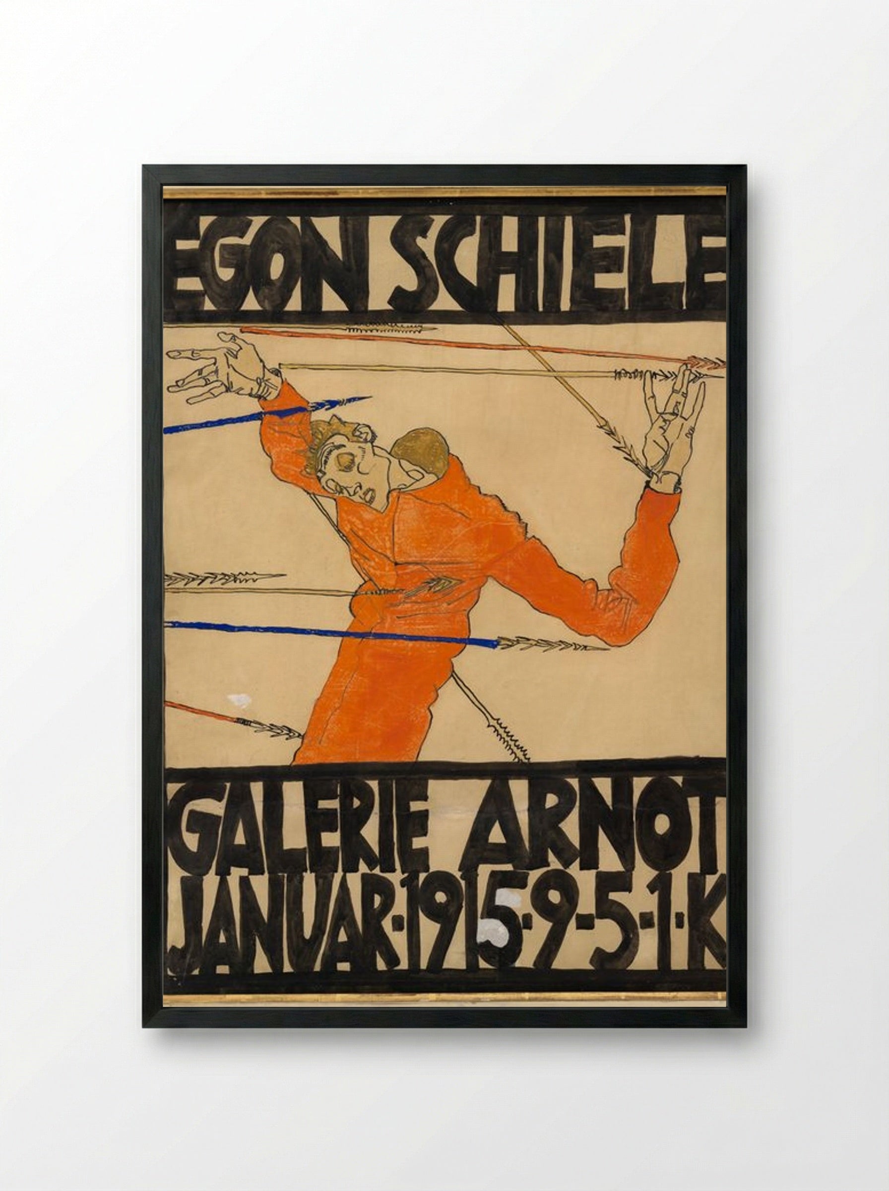 Plakat der Egon Schiele-Ausstellung in der Galerie Arnot - Egon Schiele - Framed Print Black