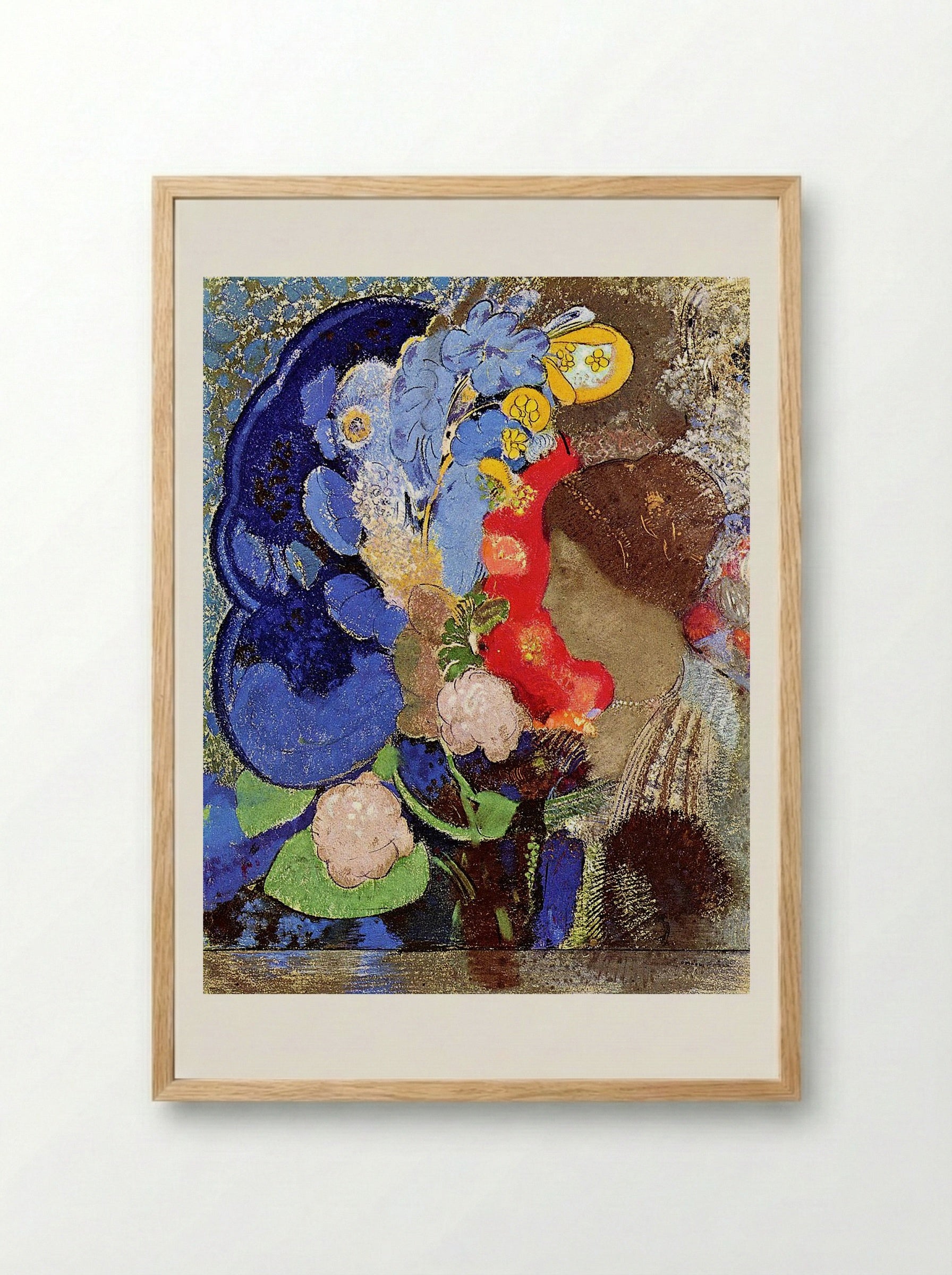 Woman with Flowers - Odilon Redon - Framed Print Wood