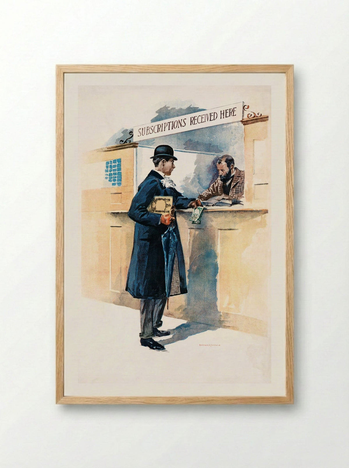 Man Getting Medicines - Edward Penfield - Framed Print Wood