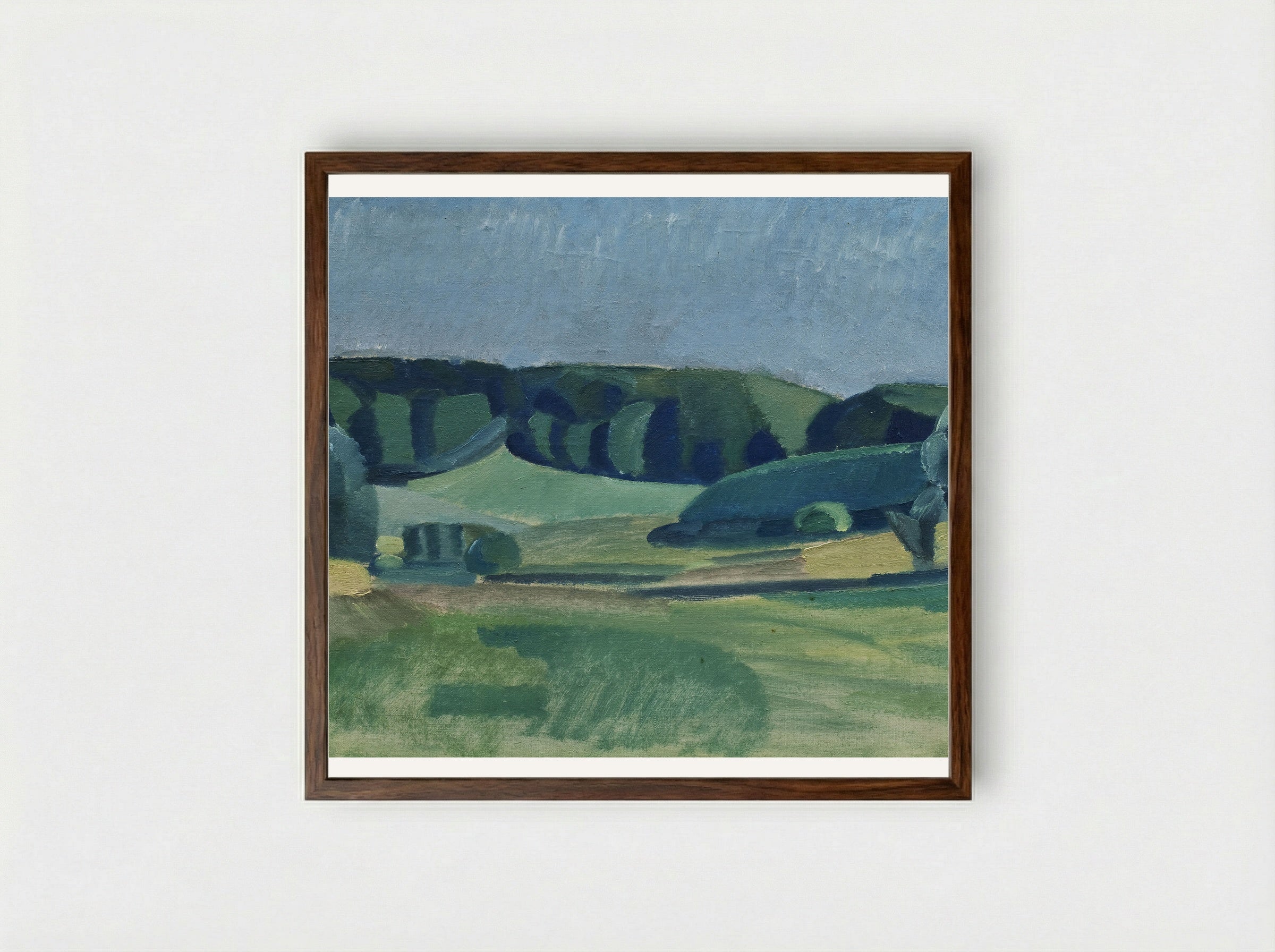 Landscape with Green Fields - Harald Giersing - Framed Print Dark Wood