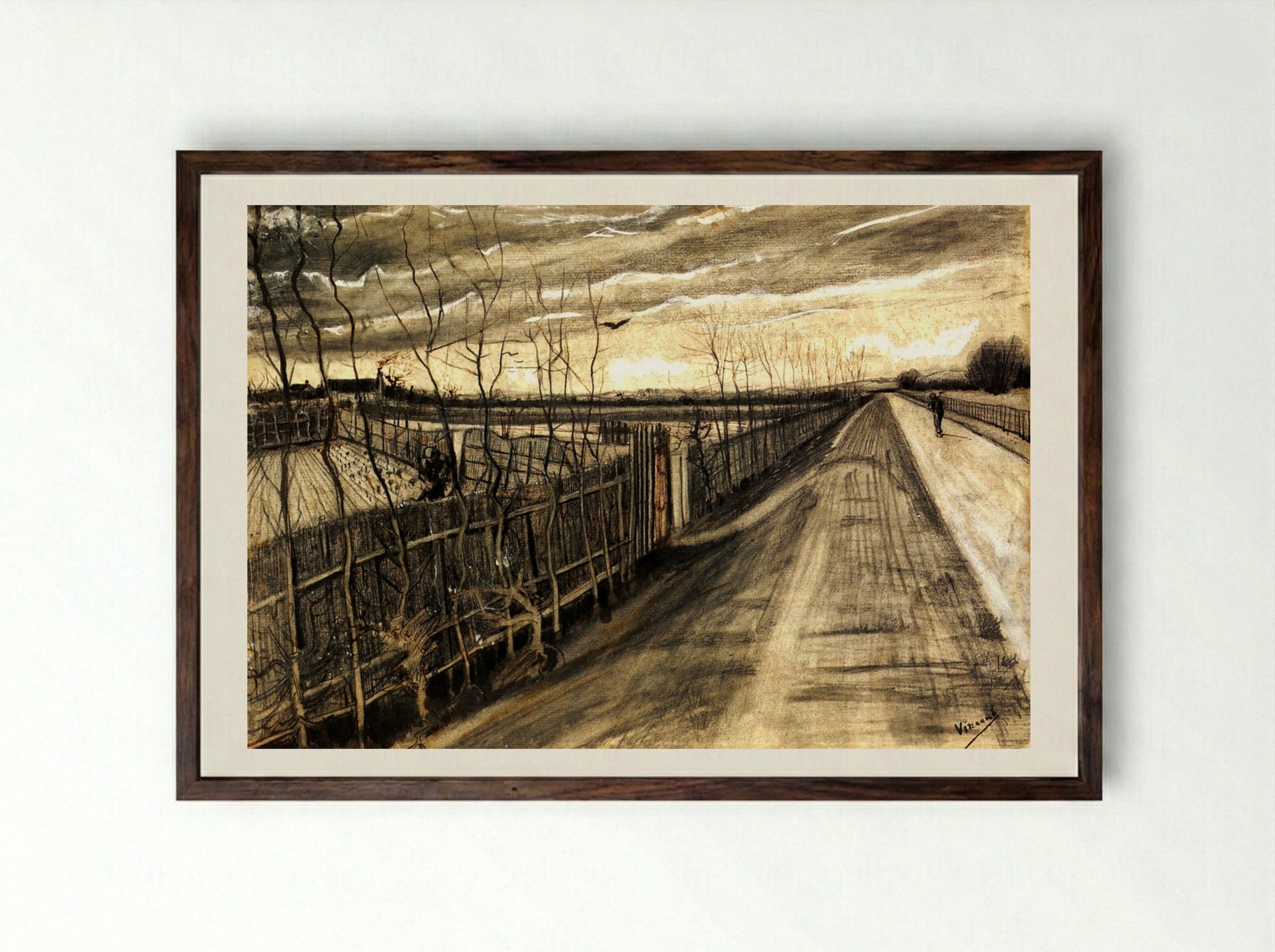 Country Road in Provence near Tarascon - Vincent van Gogh - Framed Print Dark Wood