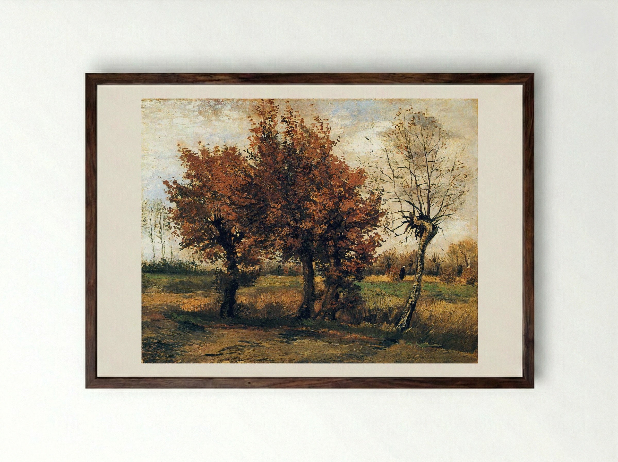Autumn Landscape with Four Trees - Vincent van Gogh - Framed Print Dark Wood