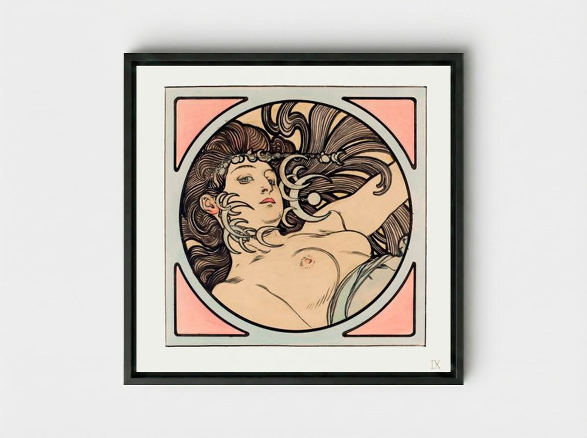 Stained Glass Window for the Facade of the Fouquet Boutique - Alphonse Mucha - Framed Canvas Black