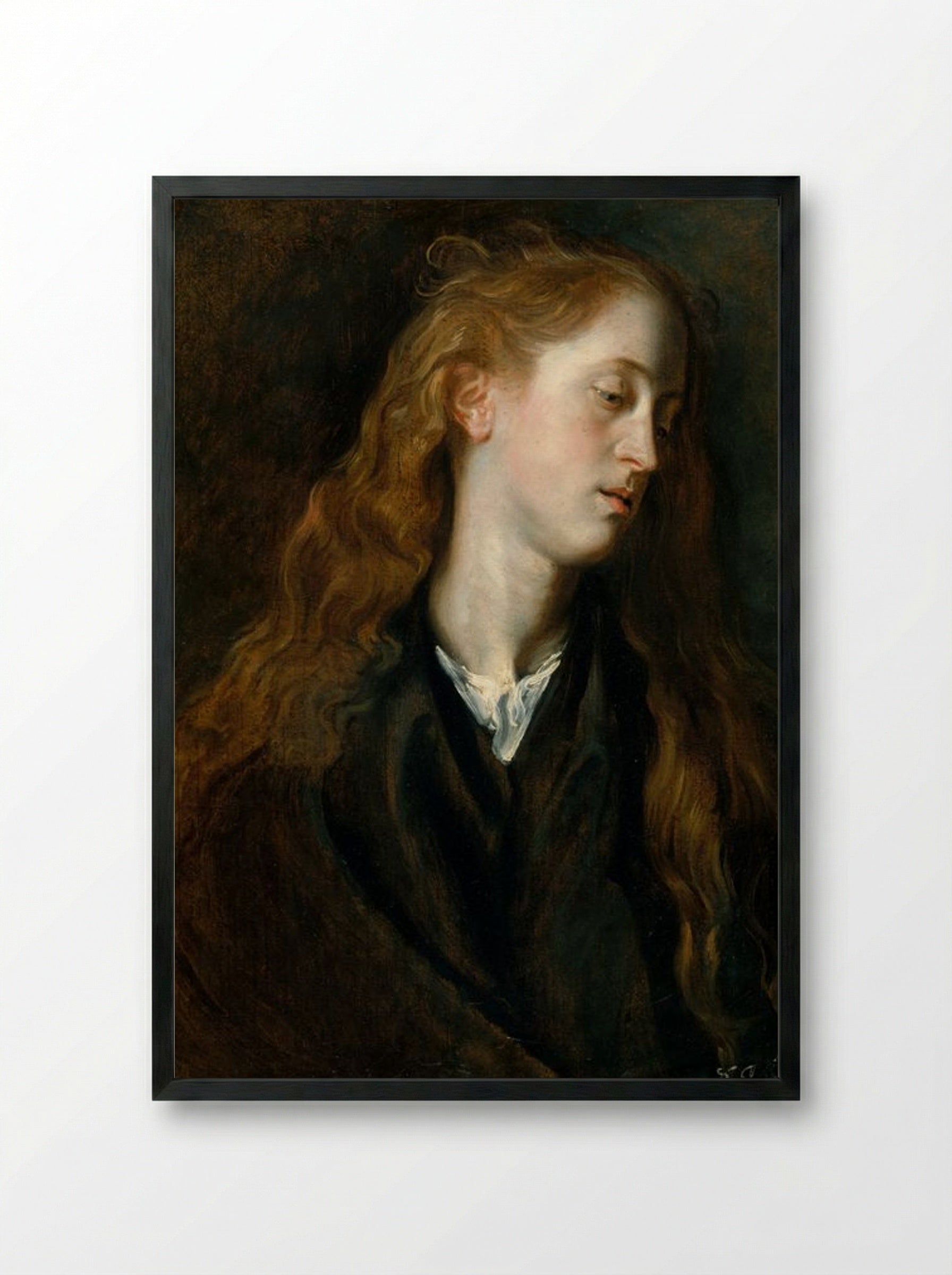 Study, Head of a Young Woman - Anthony van Dyck - Framed Print Black