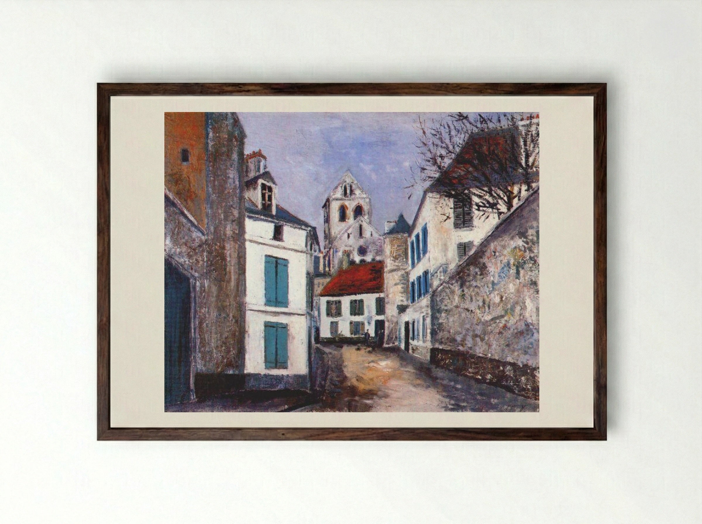 Village Street - Maurice Utrillo - Framed Print Dark Wood