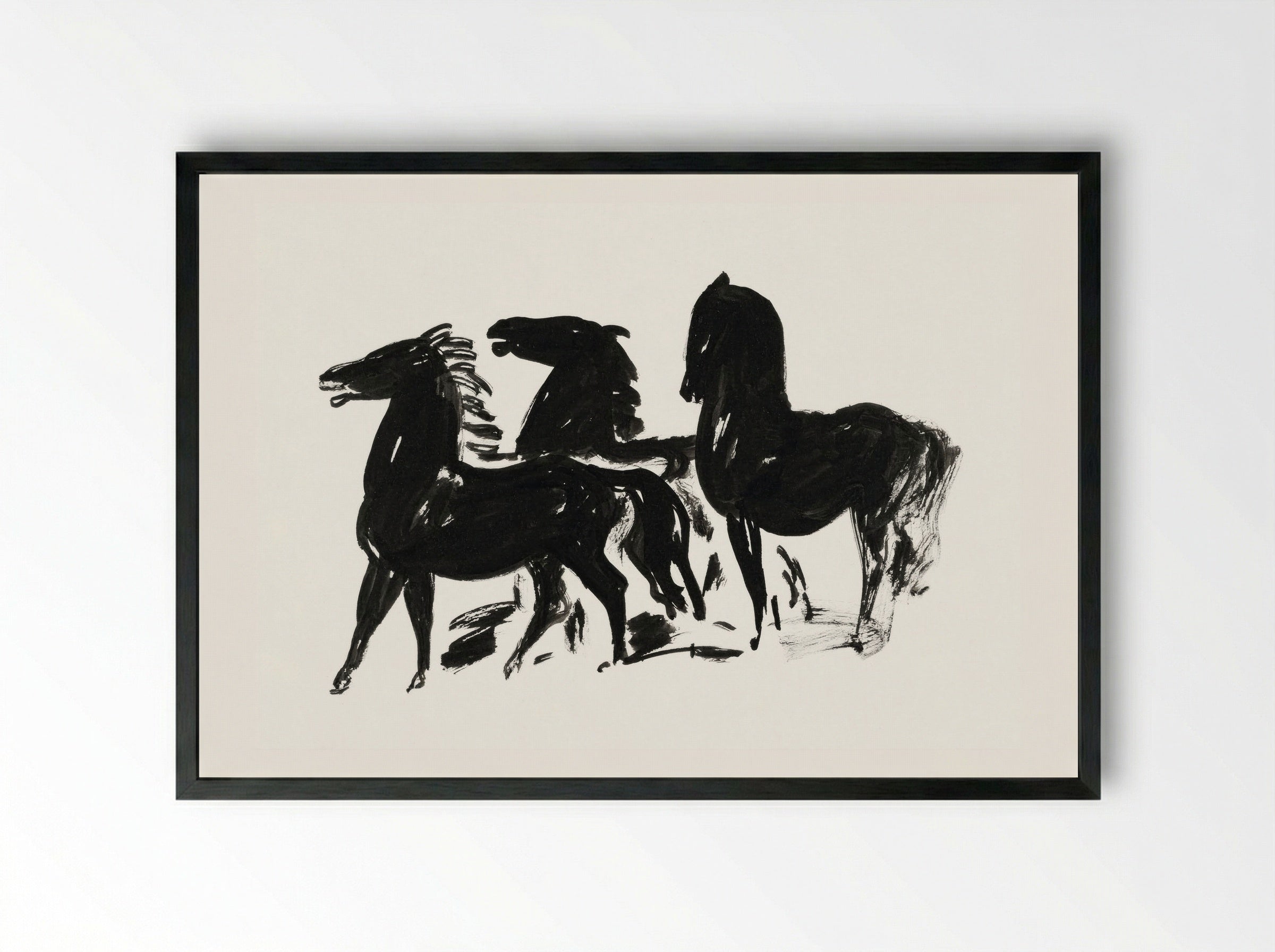 Three Black Horses Standing, Facing Left - Leo Gestel - Framed Print Black