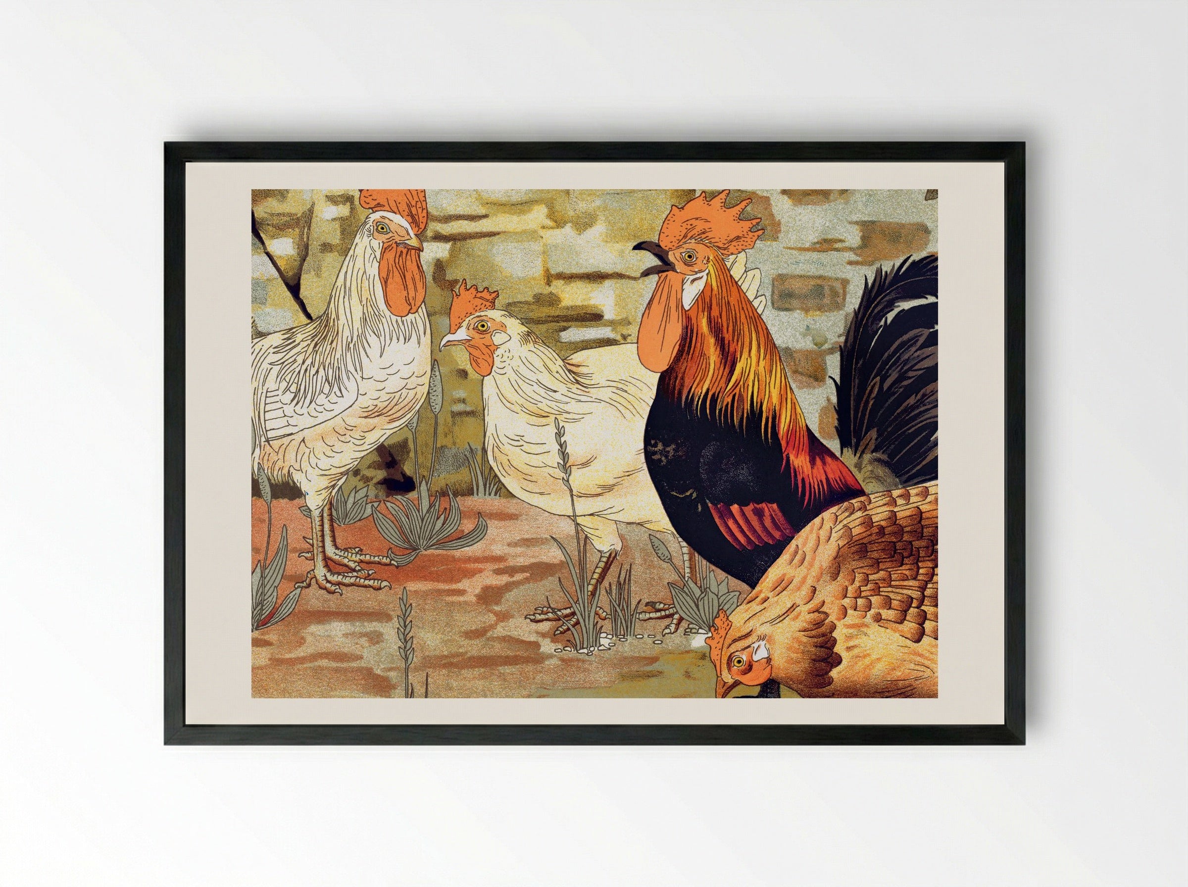 Coqs et Poules (From L'animal dans la décoration) - Maurice Pillard Verneuil - Framed Print Black