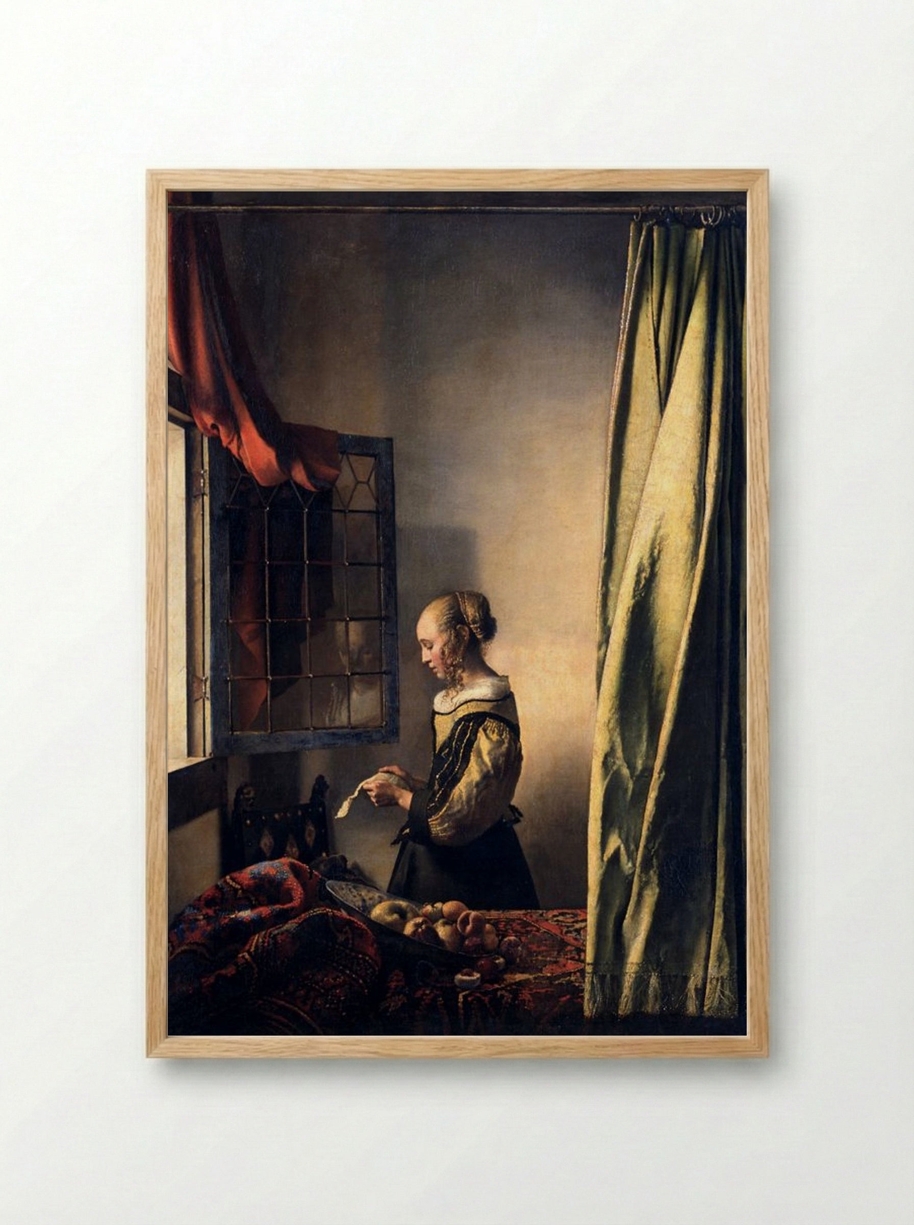 Girl Reading a Letter by an Open Window - Johannes Vermeer - Framed Print Wood