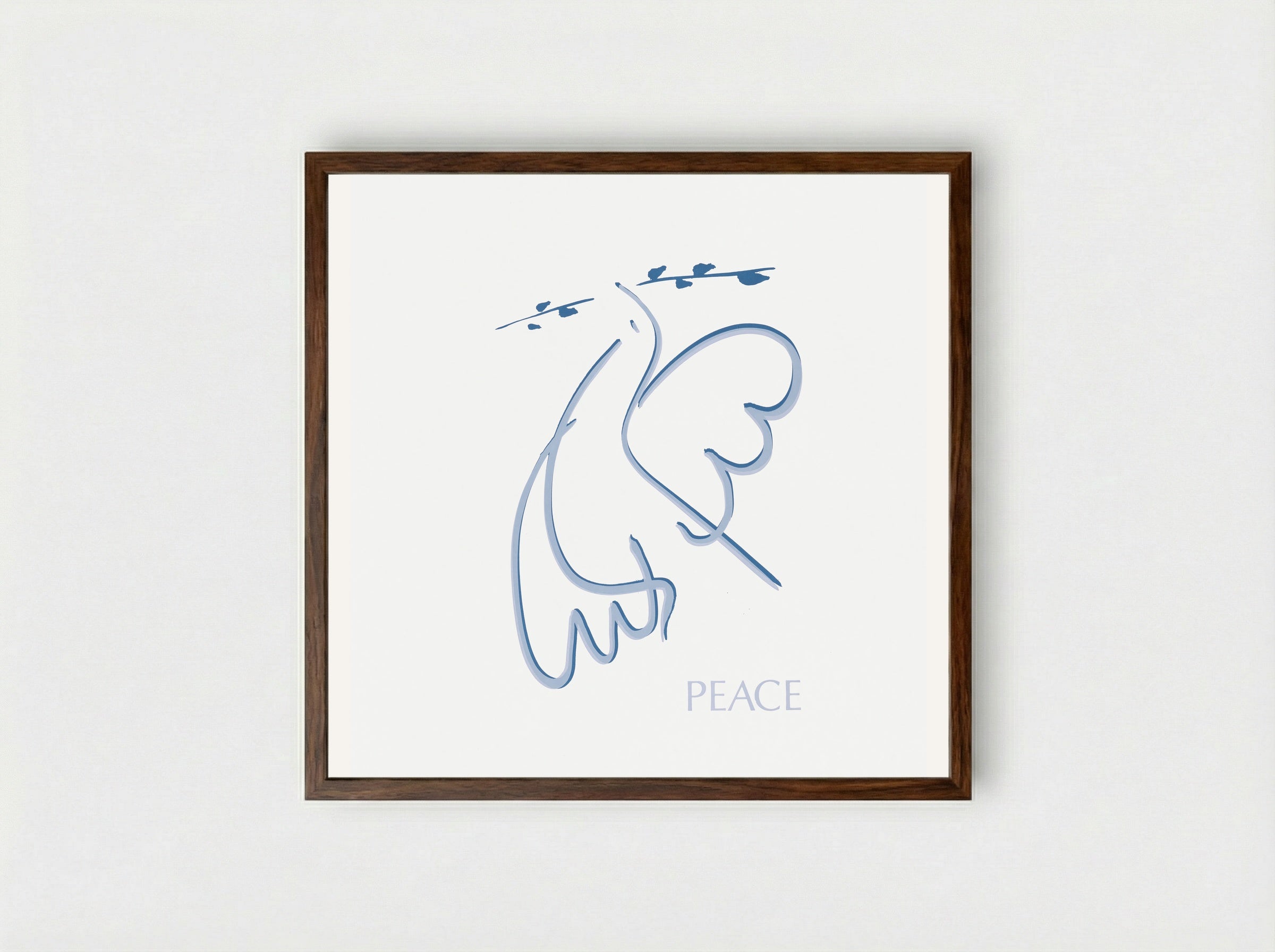 Peace (Dove with Olive Branch) - Fine Art Print - Framed Print Dark Wood