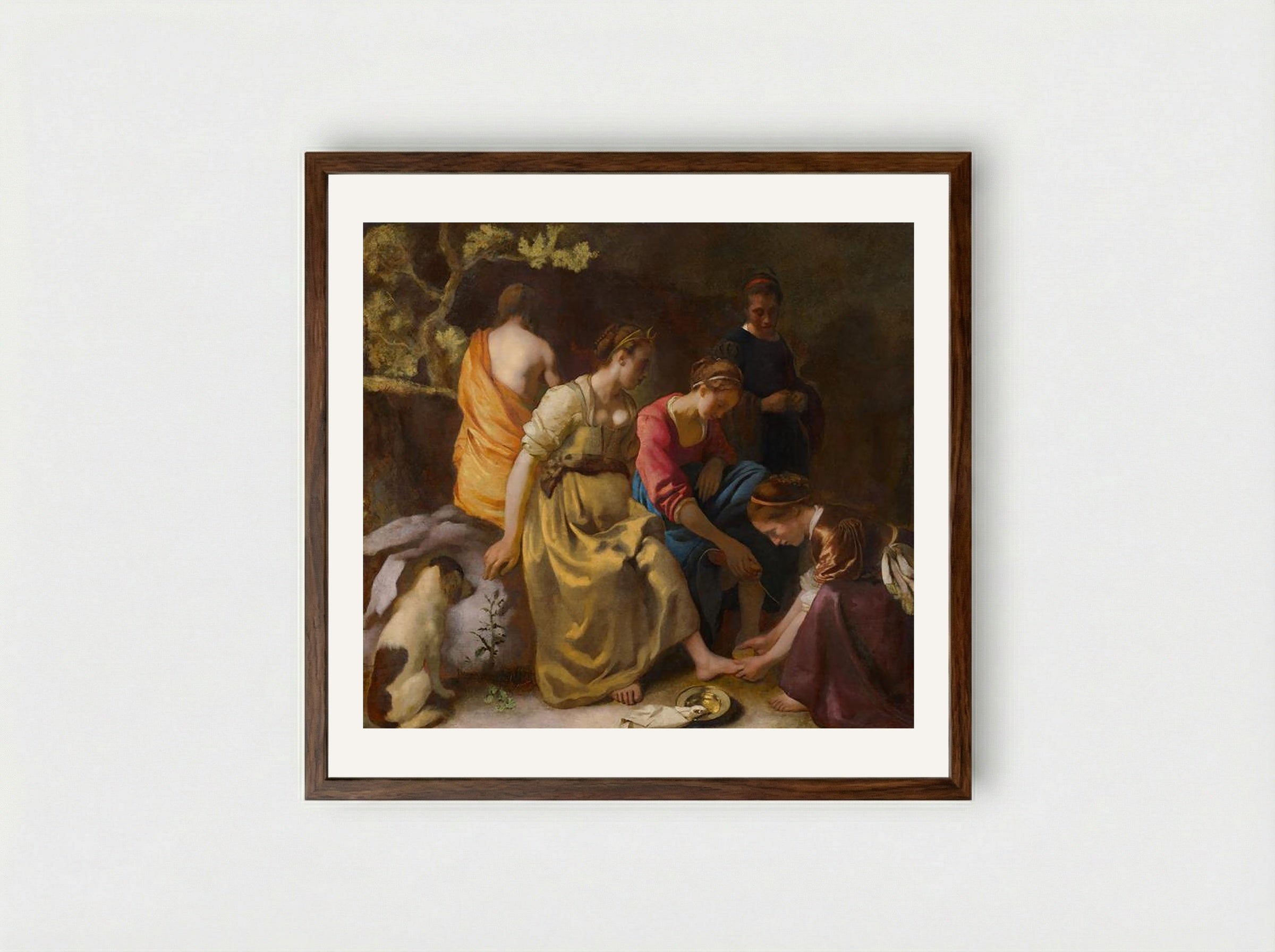 Diana and her Companions - Johannes Vermeer - Framed Print Dark Wood