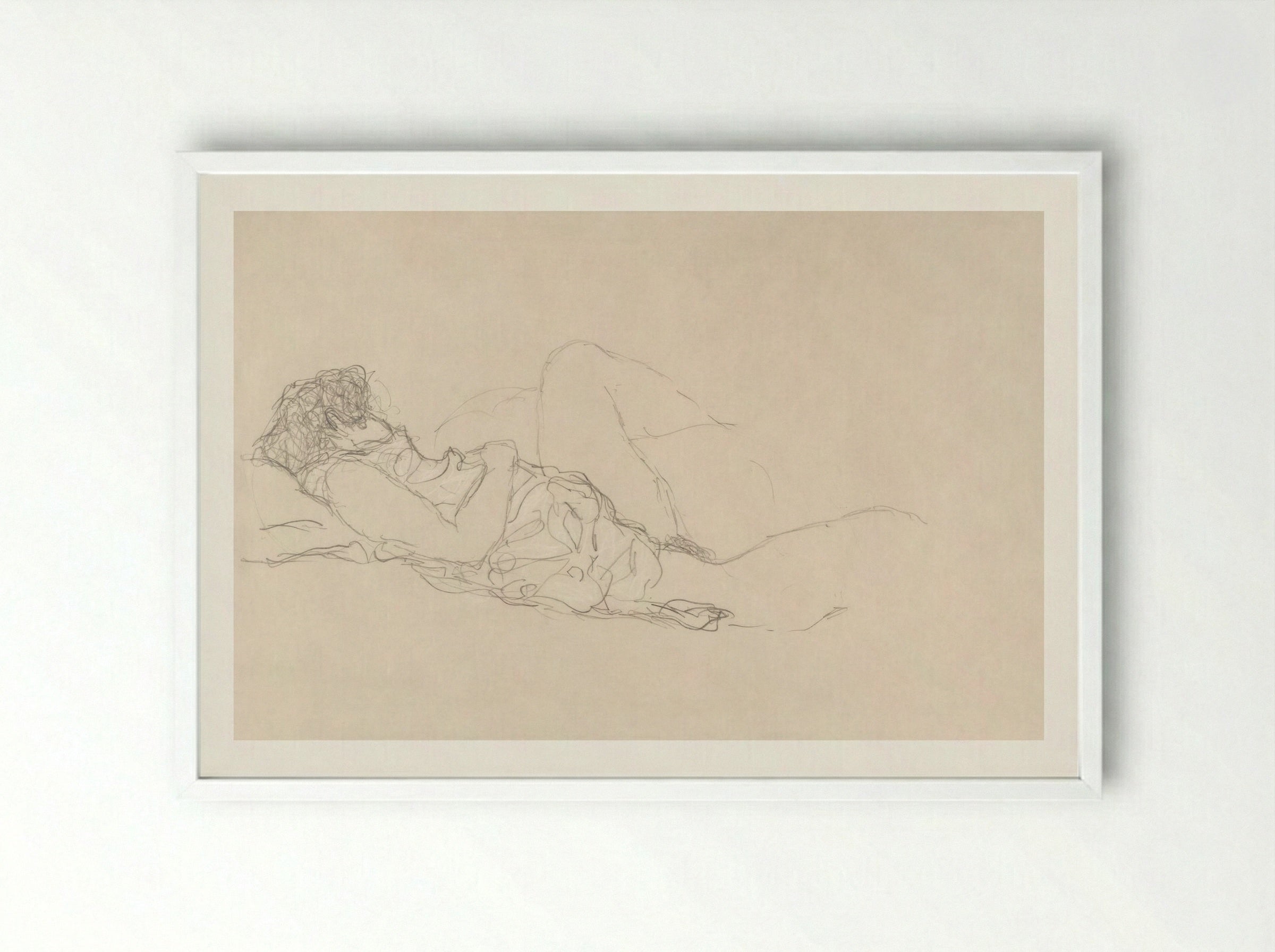 Sleeping Woman - Gustav Klimt - Framed Print White