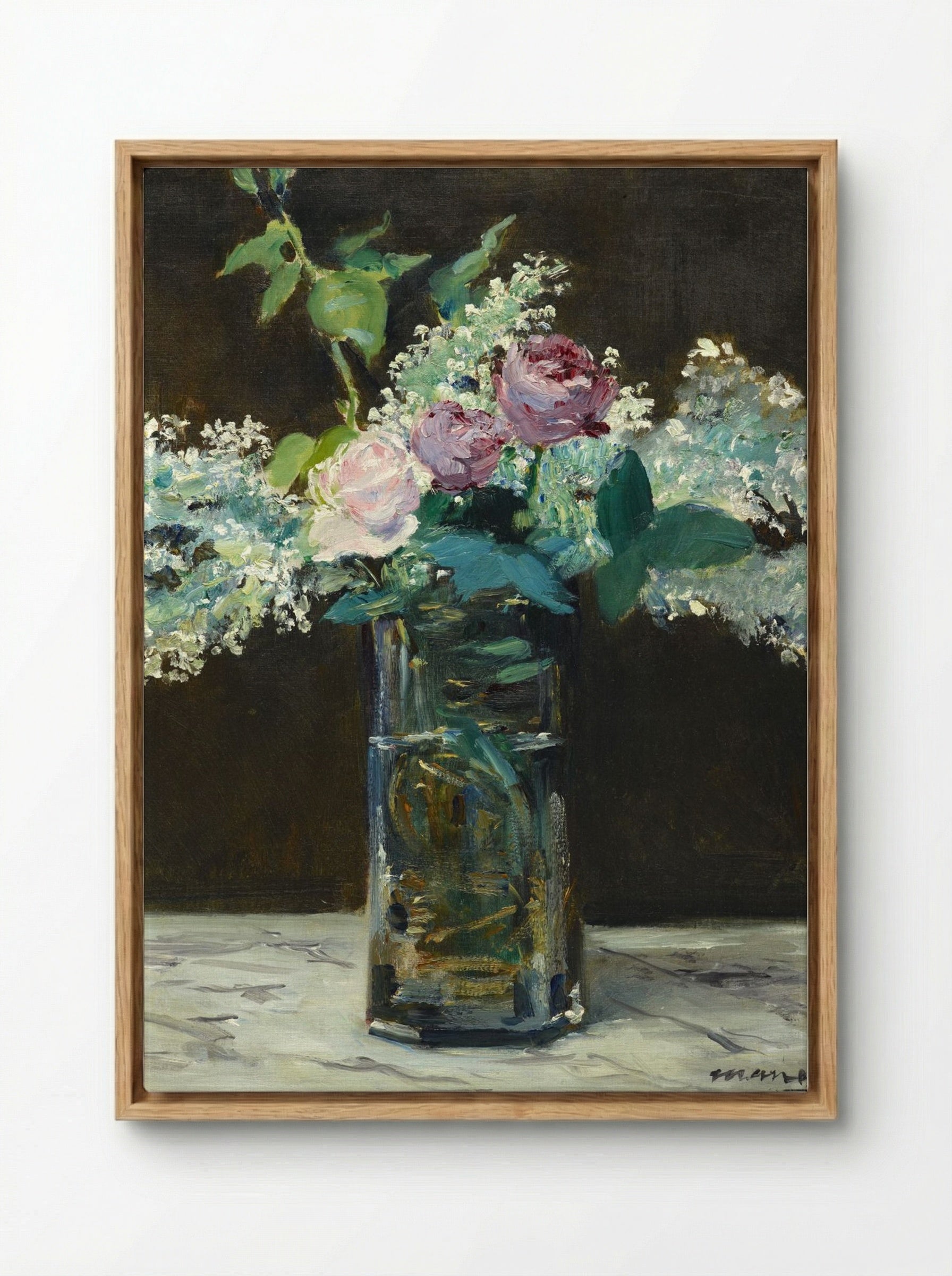 Vase of White Lilacs and Roses - Édouard Manet - Framed Canvas Wood